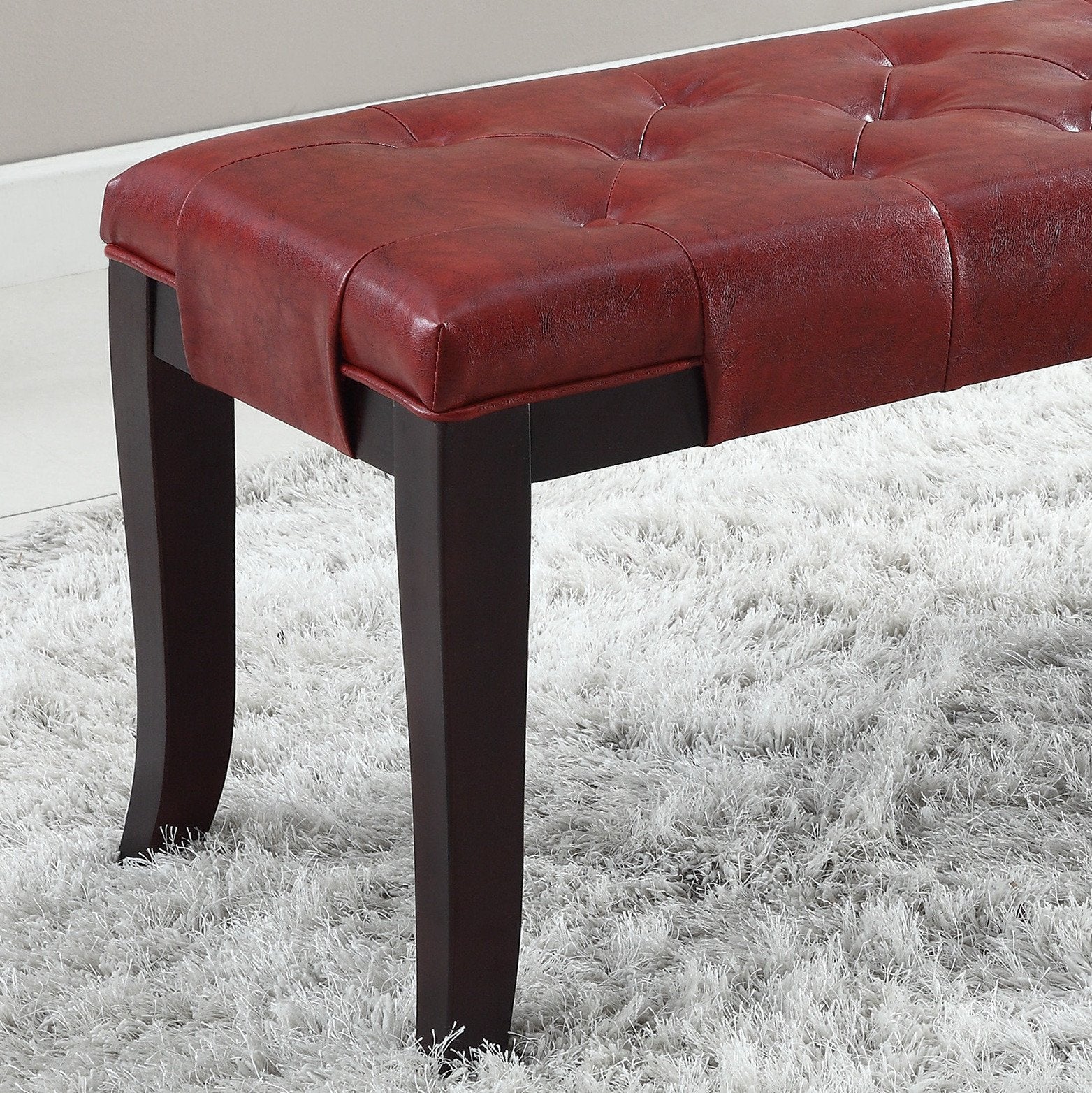 Roundhill Furniture Linon Leather Tufted Bench with Nailhead Trim - Red Upholstered Storage Ottoman for Bedroom, Living Room & Entryway - Comfortable Seating & Stylish Home Decor