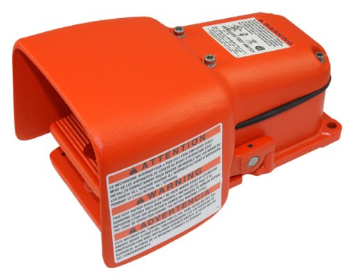 Linemaster 534-SWH Hercules Foot Switch - Single Pedal Electrical Momentary 2-Stage Switch with Full Aluminum Guard (Orange) - Perfect for Industrial Machinery, Medical Equipment & Workshop Tools