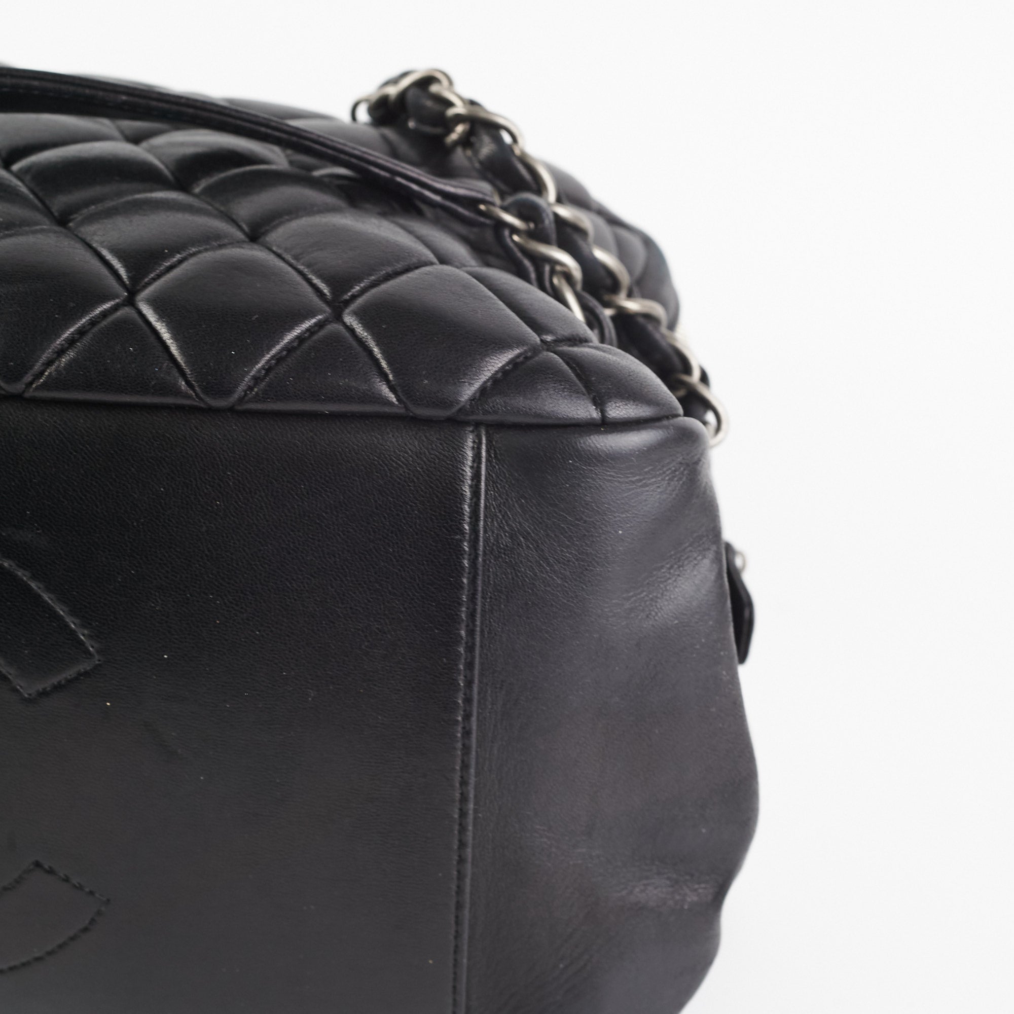 Chanel Quilted Leather Bowling Bag - Classic Black Designer Handbag for Women | Perfect for Work, Travel & Evening Events