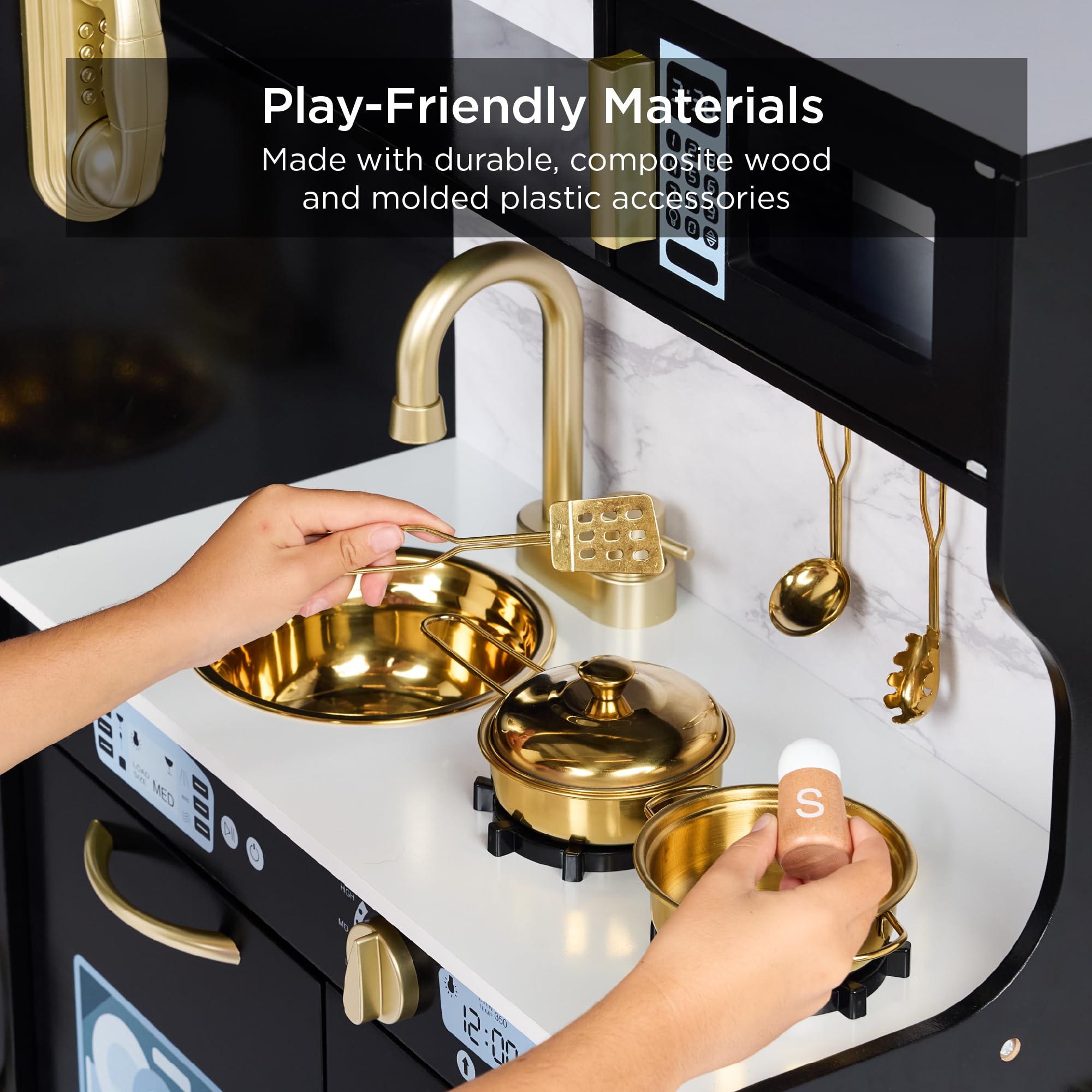 Best Choice Products Wooden Pretend Play Kitchen Toy Set for Kids - Realistic Design with Telephone, Utensils, Oven, Microwave & Sink - Black | Perfect for Imaginative Play, Preschool Learning & Role-Playing Games