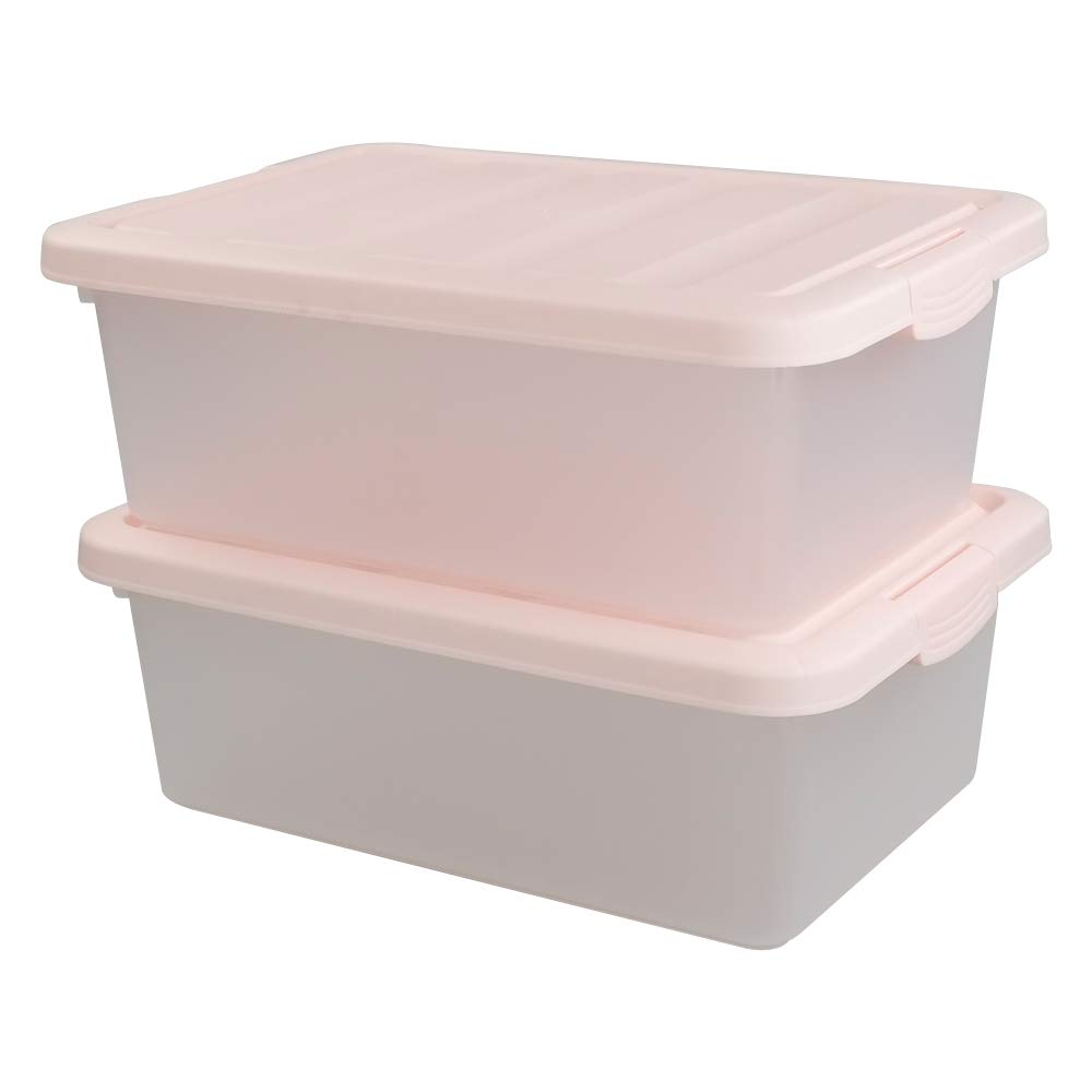 14 Quart Plastic Storage Boxes with Pink Lids - 2 Pack Set for Home Organization, Kitchen Pantry, and Craft Room Storage