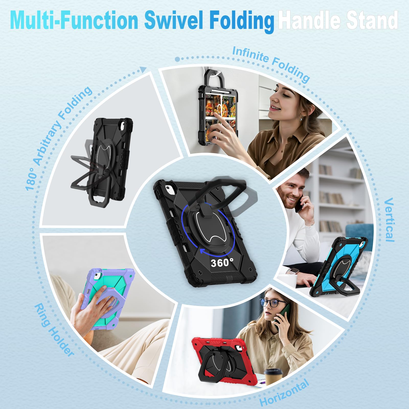 Premium Shockproof iPad Air 13 Inch Case (2024/2025 M3/M2 Models) - Military Grade Protection with Built-in Pencil Holder, Screen Protector & 360° Rotating Stand | Perfect for Work, Travel & Home Use | Black Protective Cover