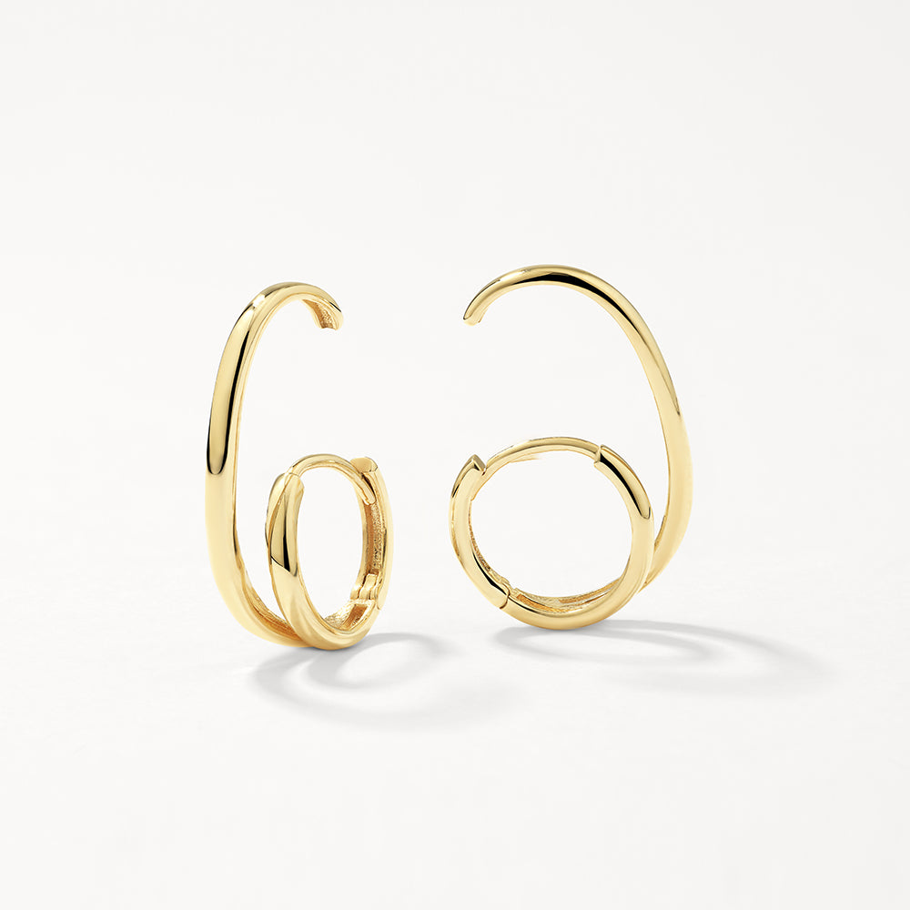 10K Gold Double Lobe Huggie Hoop Earrings for Women - Minimalist Everyday Jewelry for Work & Date Night