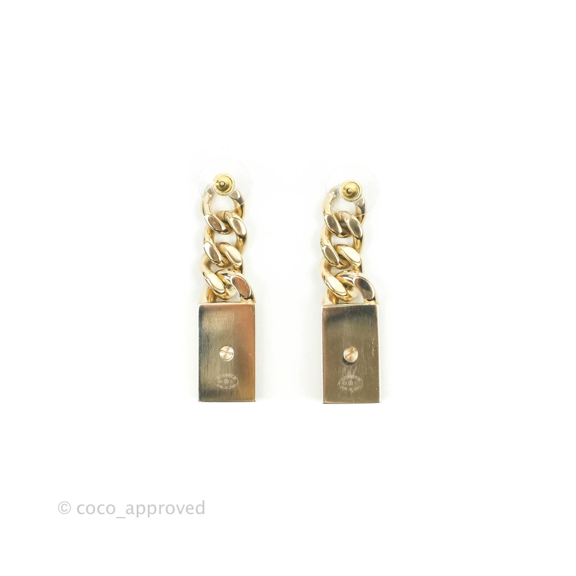 Chanel CC Crystal Drop Earrings - Gold Tone Chain Link Dangle Earrings for Women | Perfect for Parties, Weddings & Evening Events