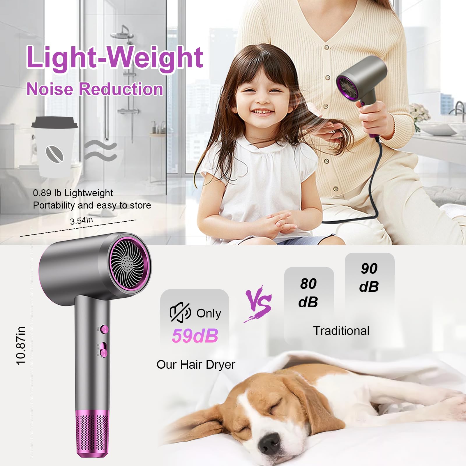 Professional Hair Dryer with Diffuser & Nozzle - High Speed, Lightweight, Fast Drying for Salon-Quality Styling at Home | Perfect Birthday Gift for Women, Men & Dad | Great for Travel, Daily Use & Salon Styling