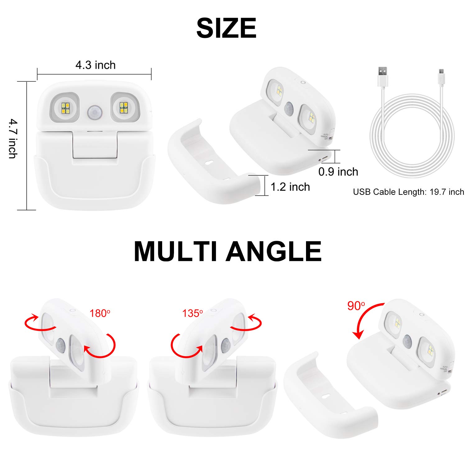 BIGLIGHT Wireless LED Motion Sensor Night Light - USB Rechargeable Closet Light with 360° Rotation - Stick On Light for Bedroom, Bathroom, Kitchen, Hallway, Stairs, Door & Porch - Perfect for Nighttime Safety and Convenient Lighting
