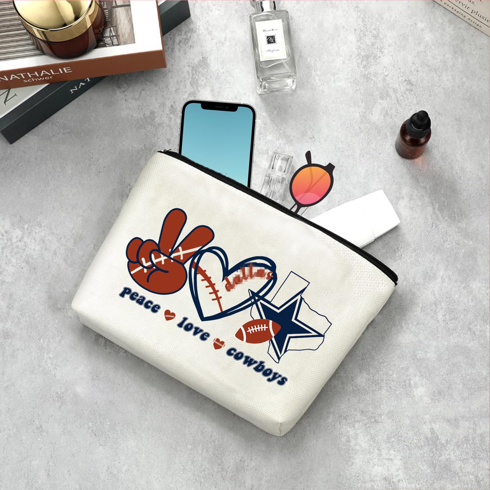**Football Gifts for Fans - Peace Love Makeup Bag, Canvas Cosmetic Organizer with Zipper Pouch - Perfect for Game Day, Travel & Sports Enthusiasts**