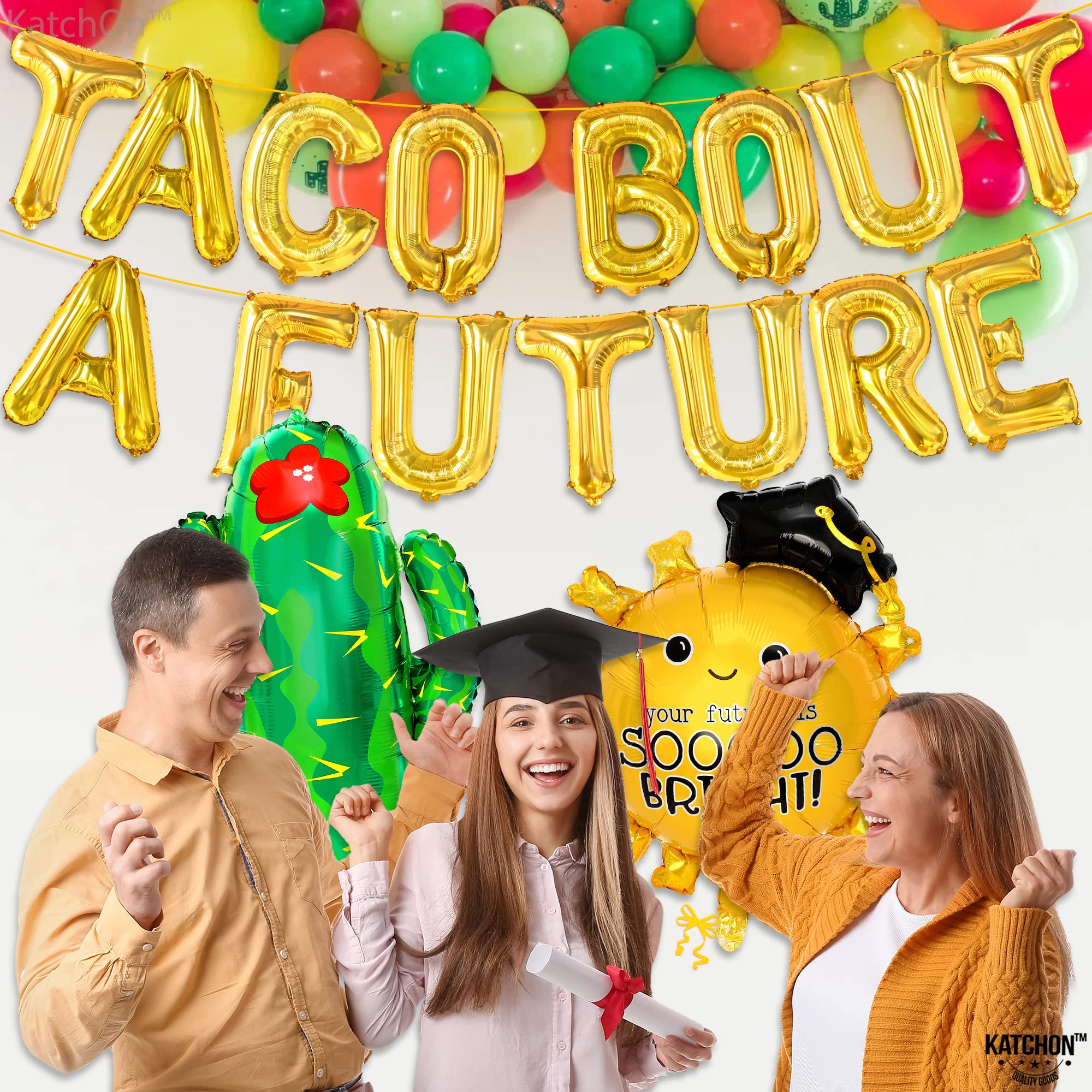 KatchOn Taco Bout a Future Balloons Set - 17-Pack Party Decorations with 29-Inch Cactus & Sun Balloons for Fiesta, Graduation 2025 Celebrations | Perfect for Grad Parties, Mexican-Themed Events & Backyard Decor