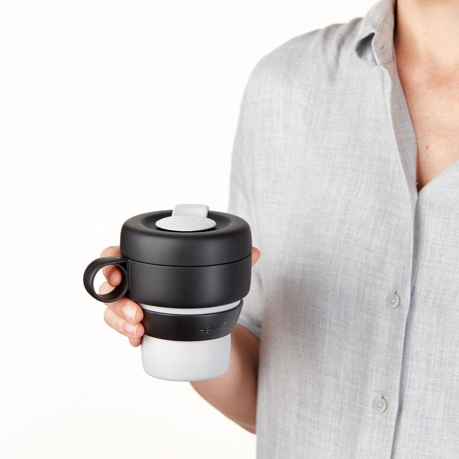 Collapsible Travel Mug - Insulated Portable Coffee Cup with Lid, Grey - Perfect for Camping, Hiking, and Commuting