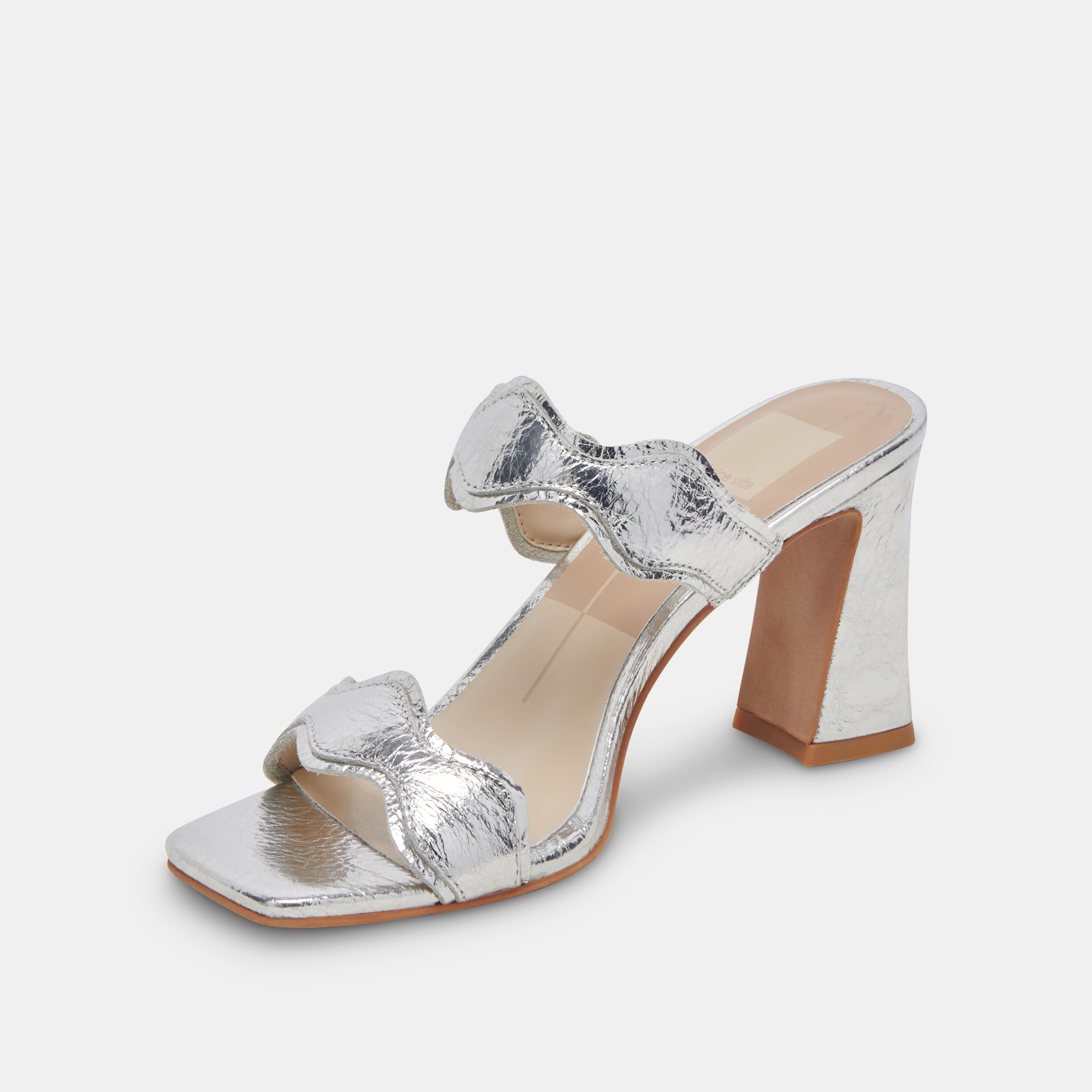 ILVA Women's Wide Heel Sandals - Silver Distressed Leather Shoes for Casual Outings & Evening Events