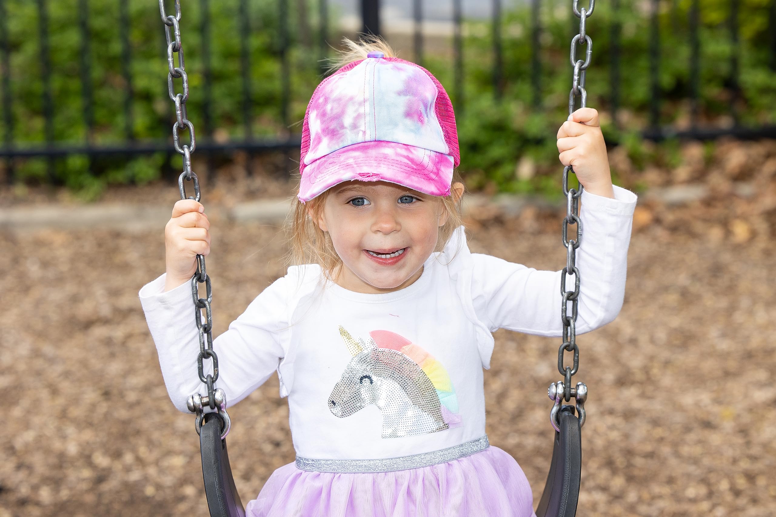 Trendy Criss Cross Baseball Cap for Girls - Adjustable Messy Bun & High Ponytail Hat - Cute Kids Sun Hat for Outdoor Sports, Beach & Summer Activities