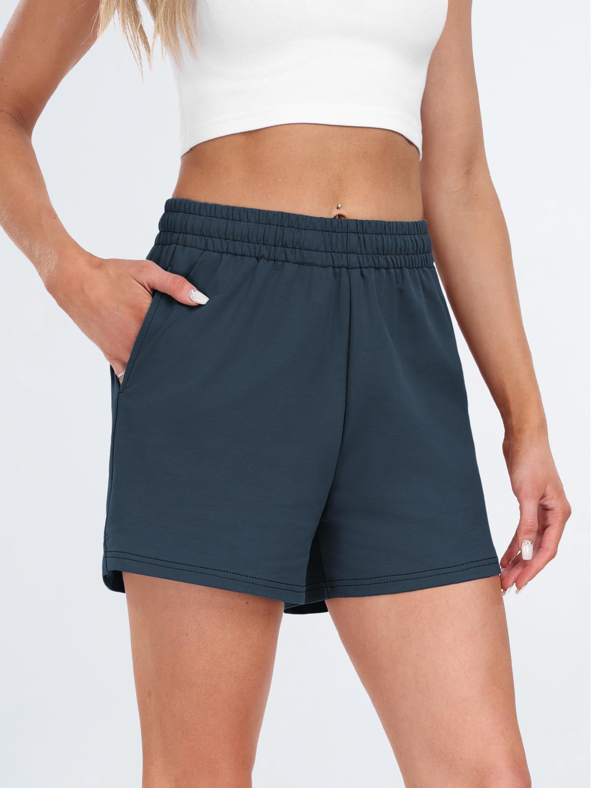 AUTOMET Women's High Waist Sweat Shorts - Comfy Elastic Drawstring Casual Running Shorts with Pockets | Perfect for Summer Workouts, Lounge & Outdoor Activities