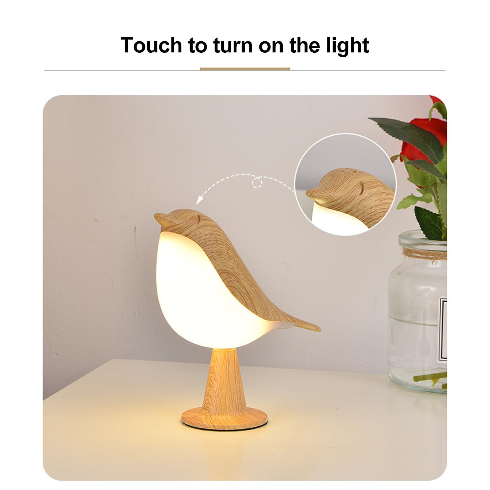 Touch Control Bedside Table Lamp with USB Port - 3-Way Dimmable LED Desk Lamp (21x6x15cm) - Cute Bird Design & Aroma Diffuser for Bedroom, Office, and Nightstand Decor