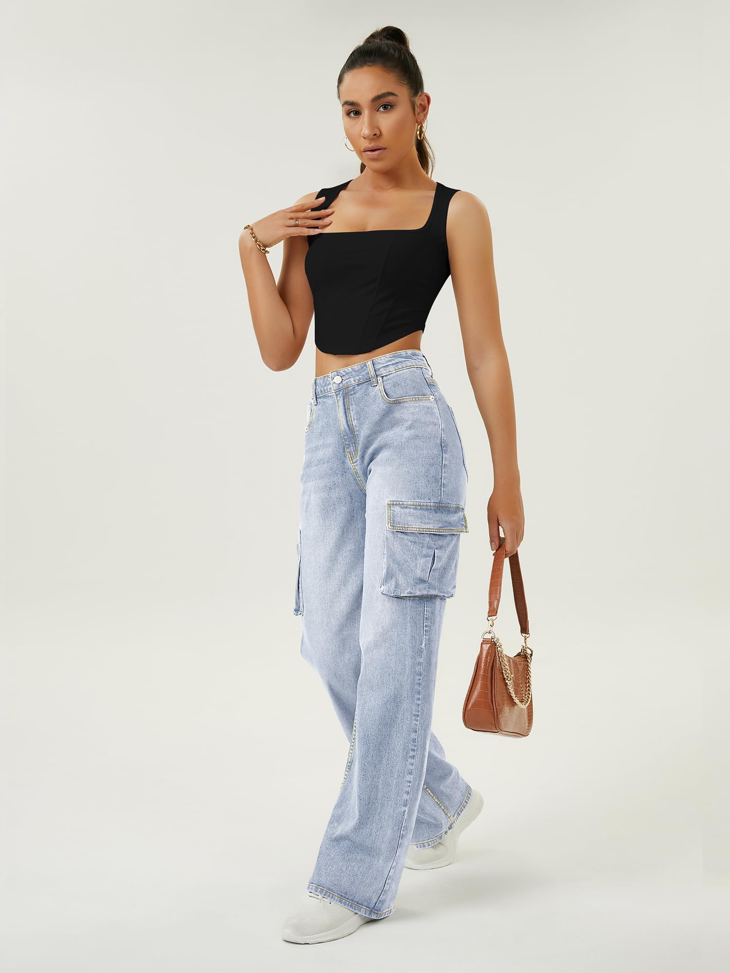 Women's High Waisted Cargo Jeans with 6 Pockets - Straight Wide Leg Baggy Pants for Casual Wear | Perfect for Street Style, Outdoor Adventures & Everyday Comfort
