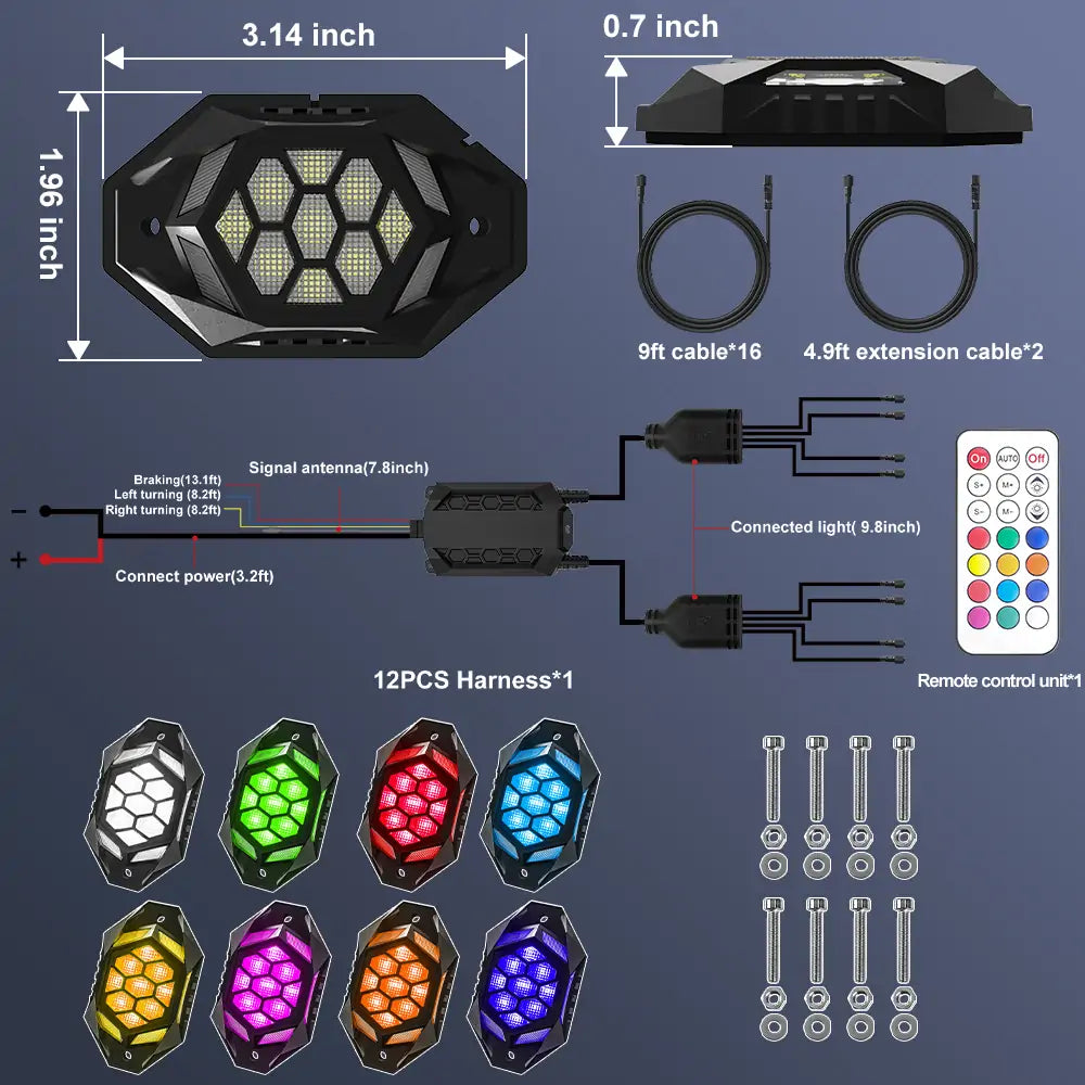 LOYO RGBW LED Rock Lights Kit - 8 Pods Multicolor Underglow LED Lights for Trucks, Jeeps, SUVs | Waterproof, Wireless Remote Control | Perfect for Off-Roading, Car Shows & Night Driving