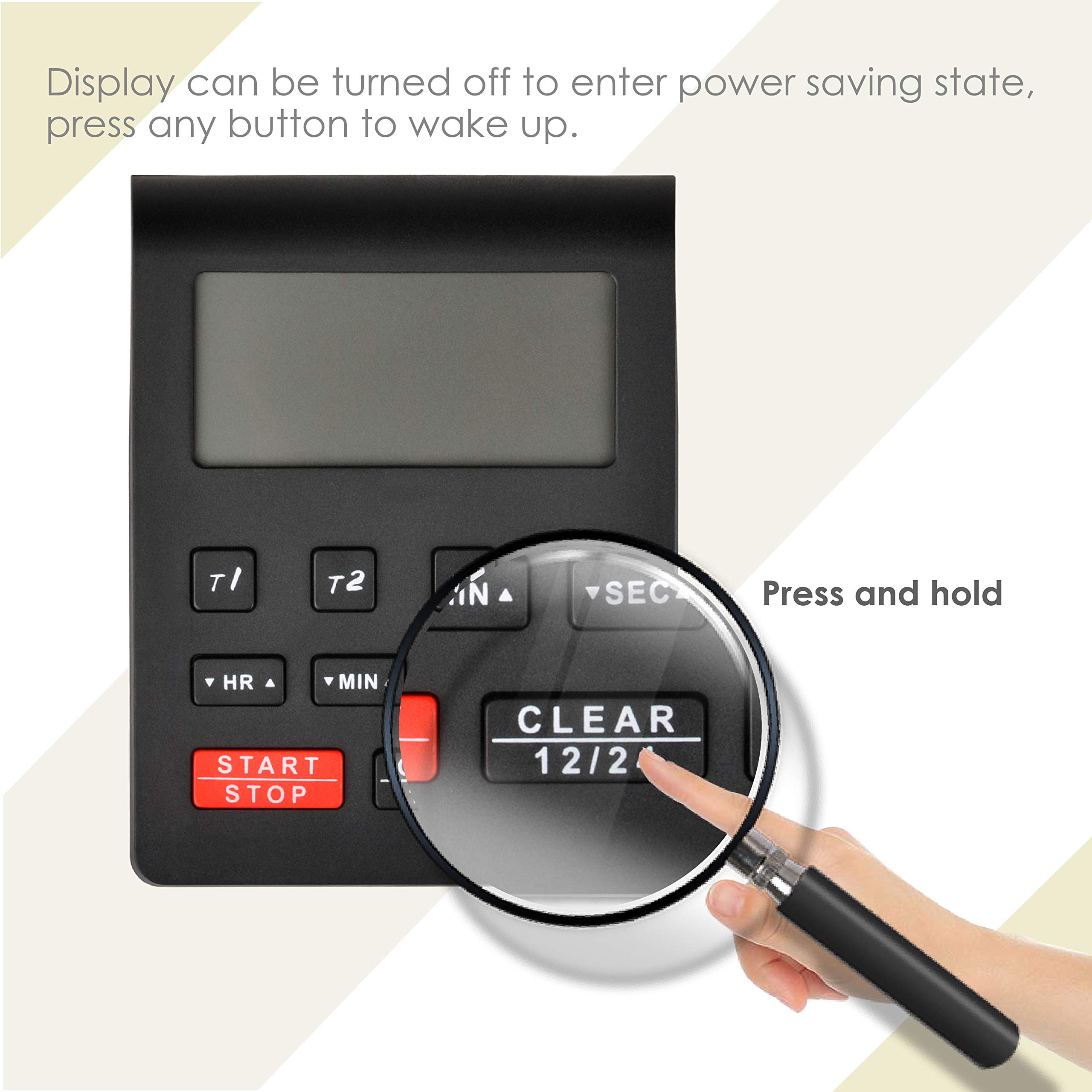 Runleader Digital Desktop Kitchen Timer - 4 Countdown Timers & Stopwatch with 12/24 Hour Clock, Large Display for Baking, Cooking, Homework & Fitness (Black-205) | Perfect for Kitchen, Office, Gym & Study Room