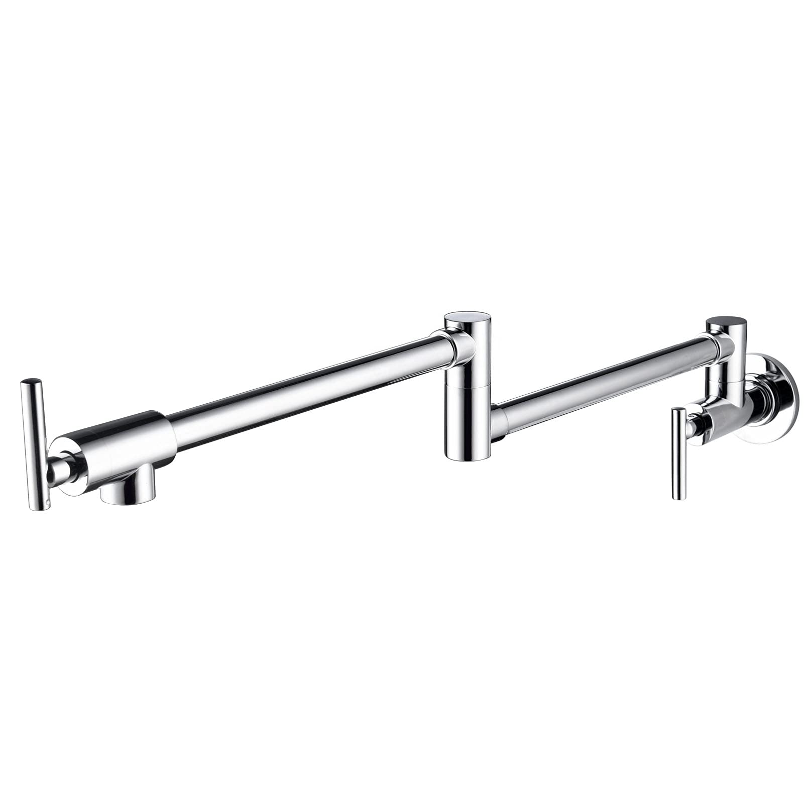 Wall Mounted Two Handle Brass Pot Filler Faucet with Double Joint Stretchable Folding Arm for Commercial Kitchen Sink, Chrome Finish, Ideal for High-Traffic Restaurants and Catering Services