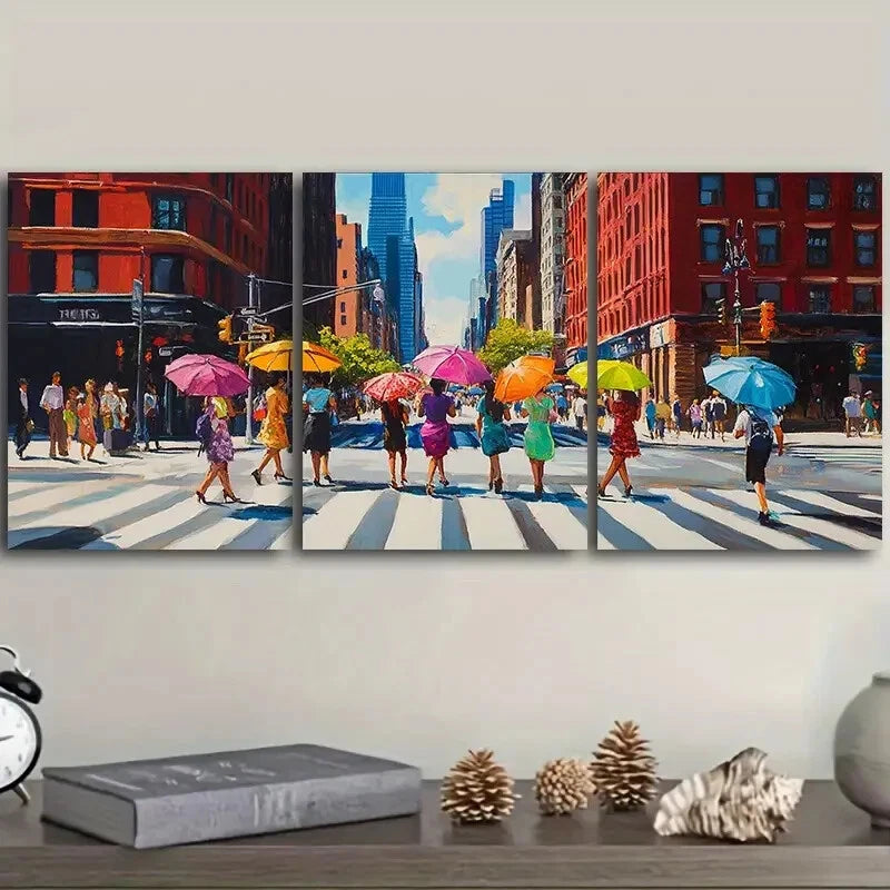 3-Piece New York City Wall Art Set - Vibrant Streets Canvas Framed 40x60cm - High Quality Print - 100% Australian Made - Ready to Hang - Perfect for Living Room, Bedroom or Office Decor