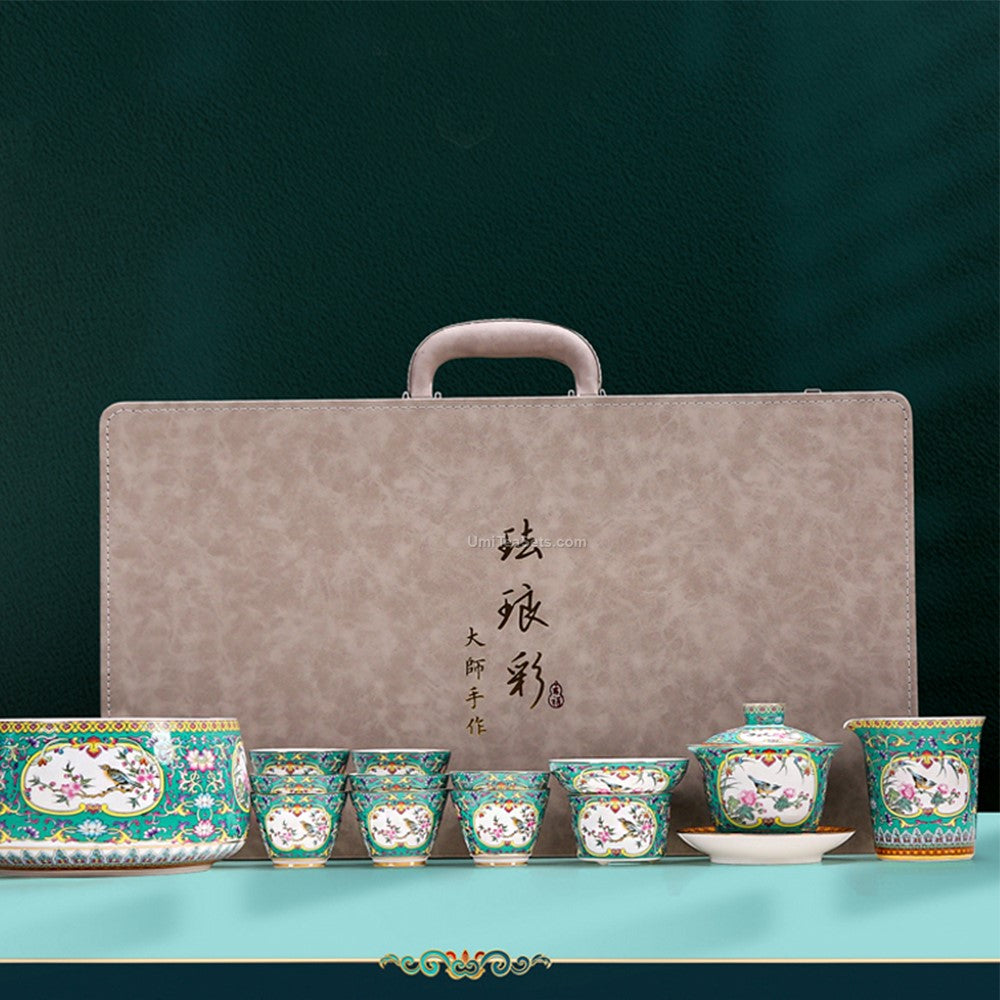 Premium Enamel Porcelain Tea Set - 4 Seasons Floral Design, 12-Piece Gift Box Set for Afternoon Tea, Home Decor & Special Occasions