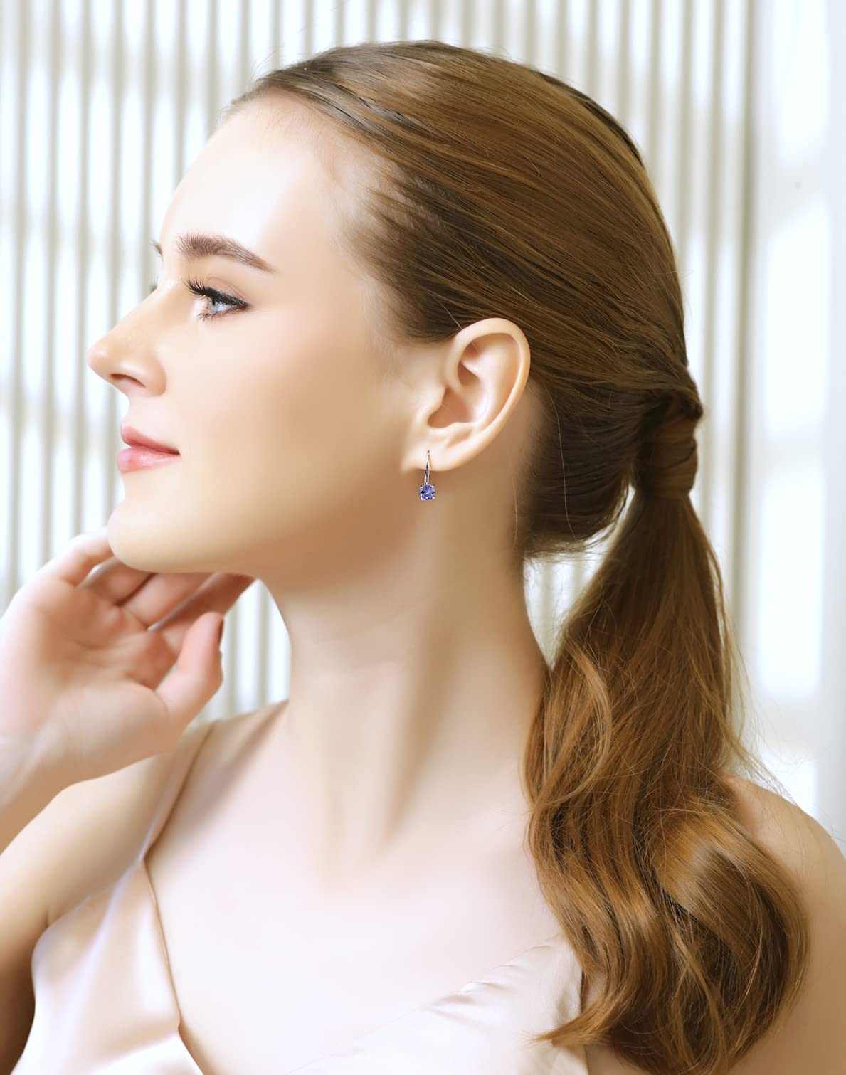 Birthstone Earrings for Women – 6mm Round Genuine or Synthetic Gemstone Leverback Drop Dangle Earrings in Sterling Silver with Gold Flash – Perfect for Gifts, Parties & Everyday Elegance