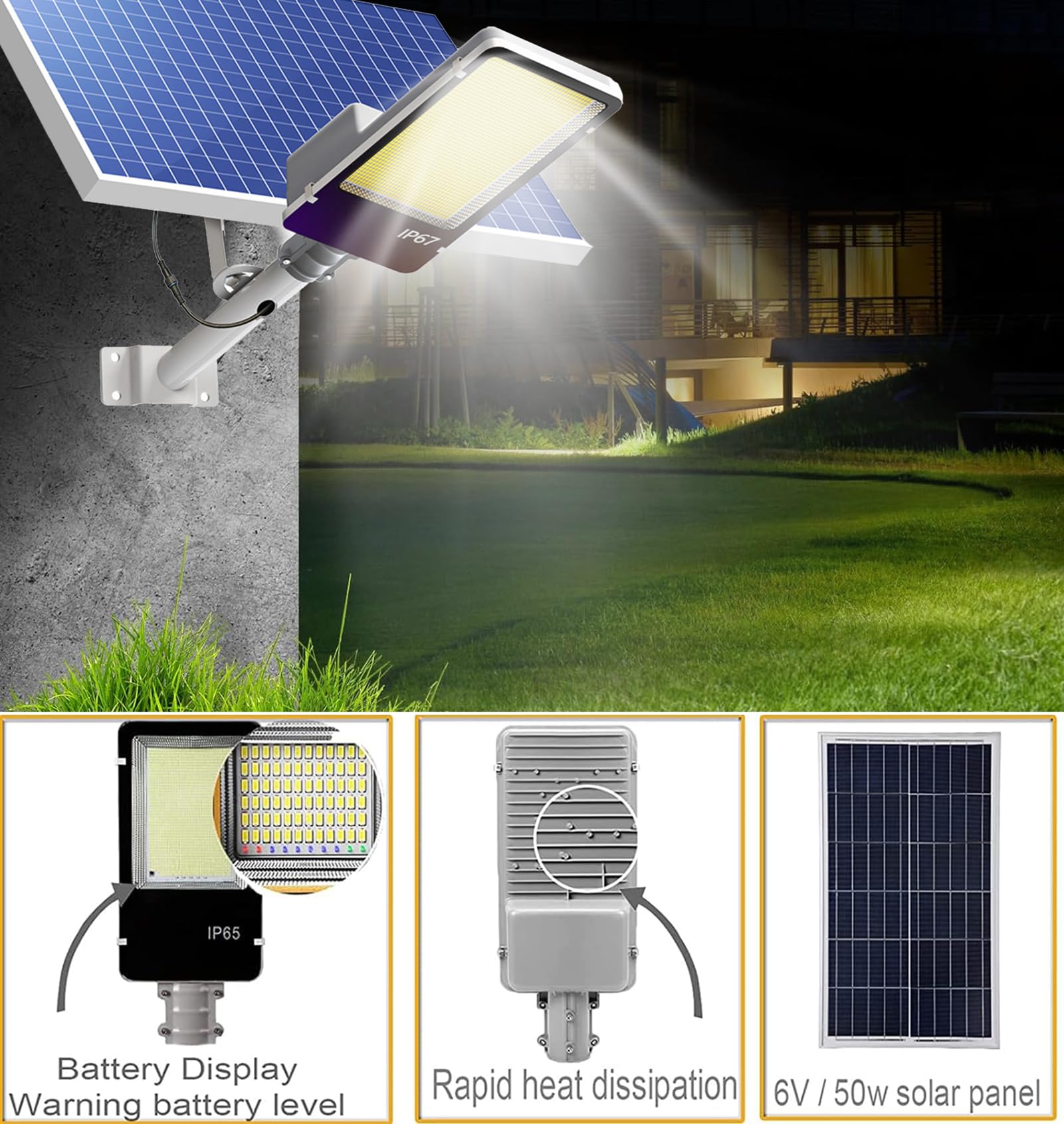2000Watt Solar Street Lights - 170000 Lumen LED Solar Flood Light Outdoor with Remote Control, IP67 Waterproof, 6500K Daylight White - Perfect for Parking Lots, Yards, Garages, Gardens & Pathways (Dusk to Dawn Operation)