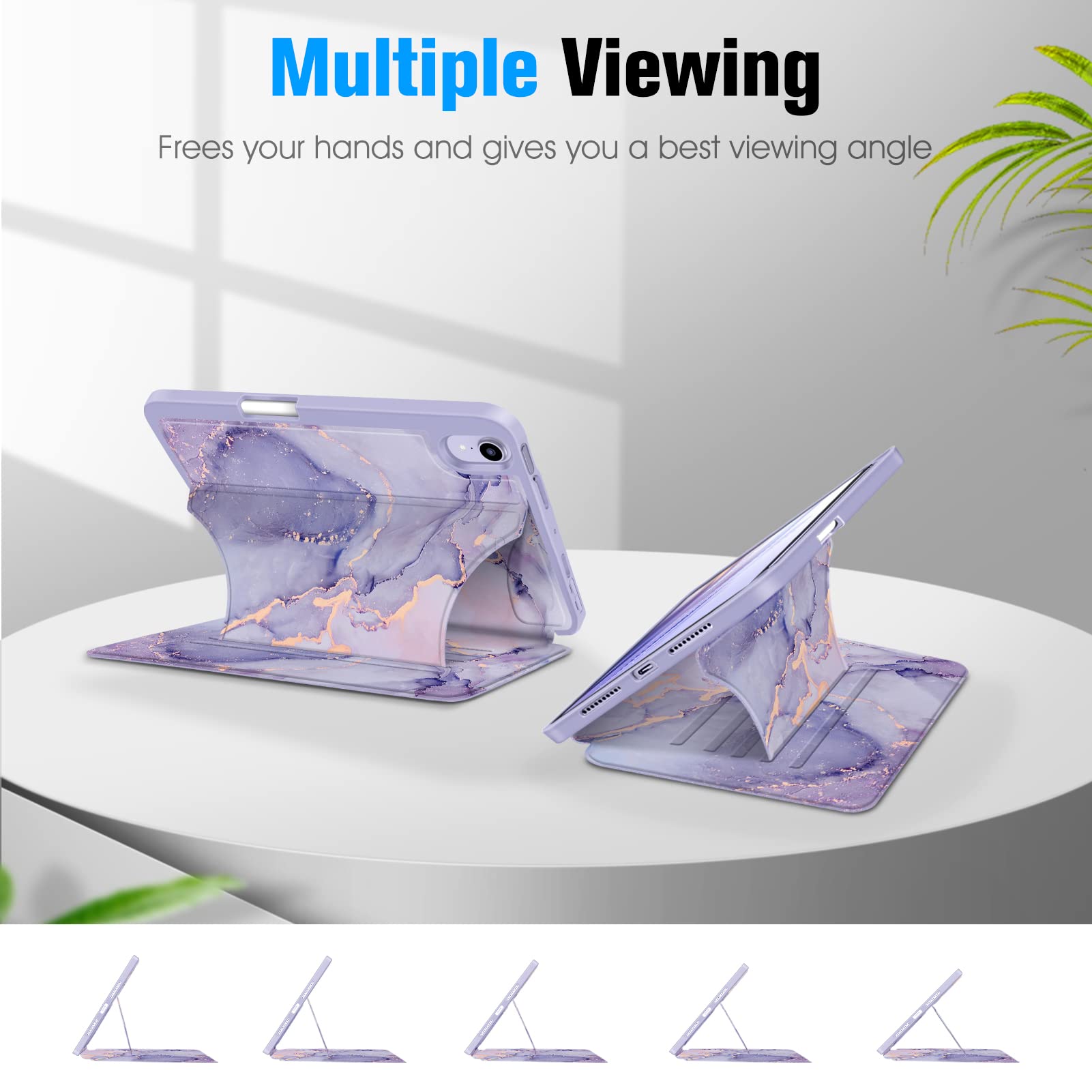 Fintie Magnetic Shockproof Stand Case for iPad Mini 7 (2024, A17 Pro) & iPad Mini 6 (8.3 Inch) - Multi-Angle Rugged Protective Cover with Soft TPU Back, Lilac Marble Design | Perfect for Work, Travel & Home Use