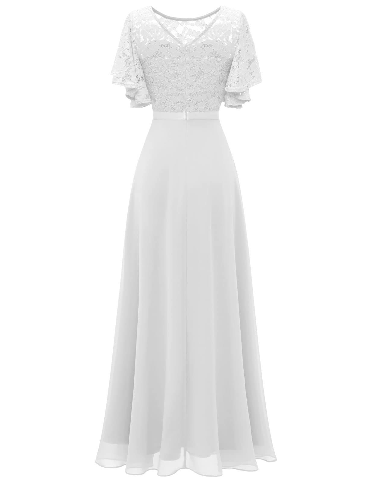 DRESSTELLS Elegant Lace Wedding Guest Dress - V-Neck Empire Waist Formal Gown for Bridesmaid, Prom & Evening Party 2025 | Perfect for Weddings, Galas and Special Occasions