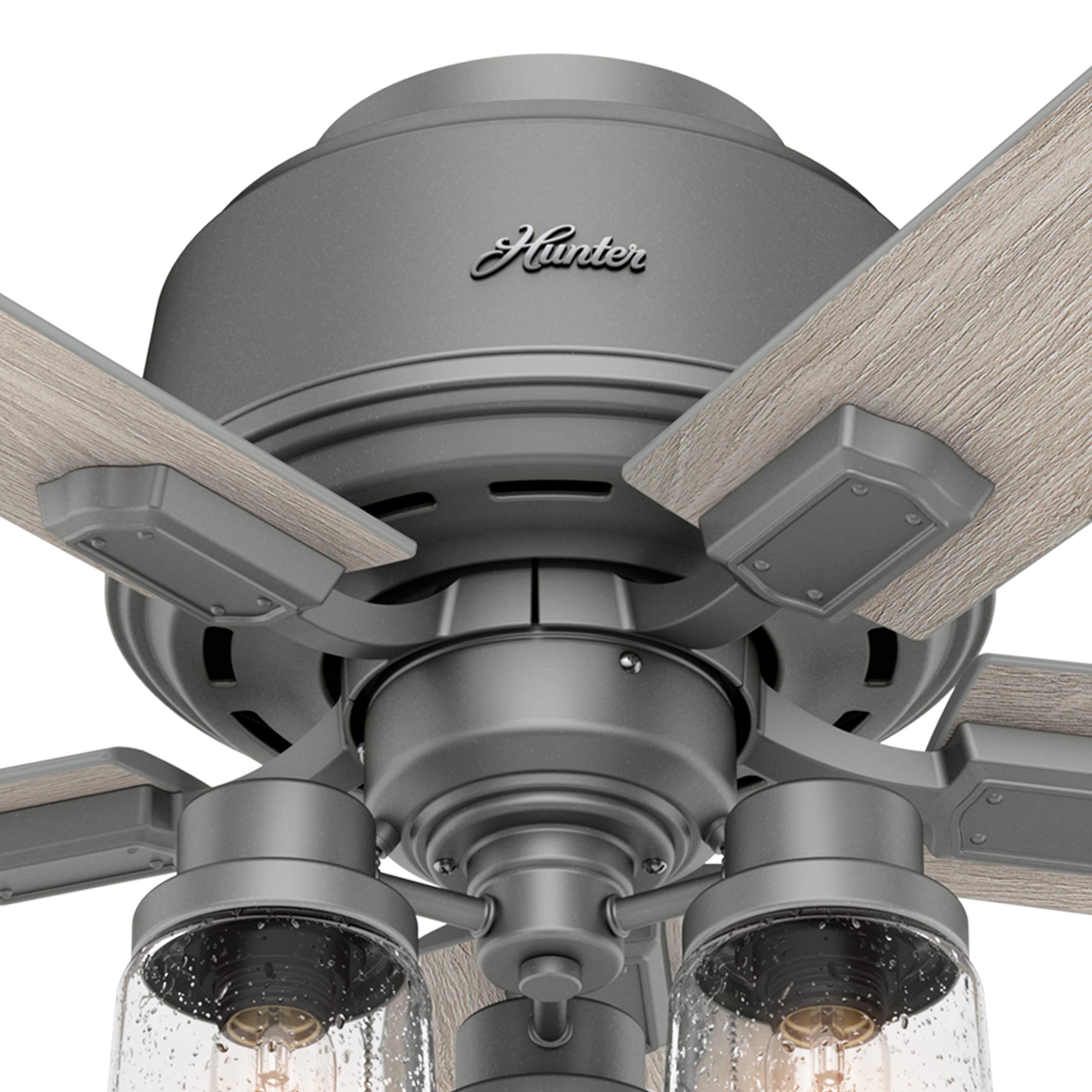 Hunter Fan 52 Inch Low Profile Matte Silver Indoor Ceiling Fan with Light Kit - Energy Efficient Quiet DC Motor - Perfect for Living Room, Bedroom or Office (Renewed)