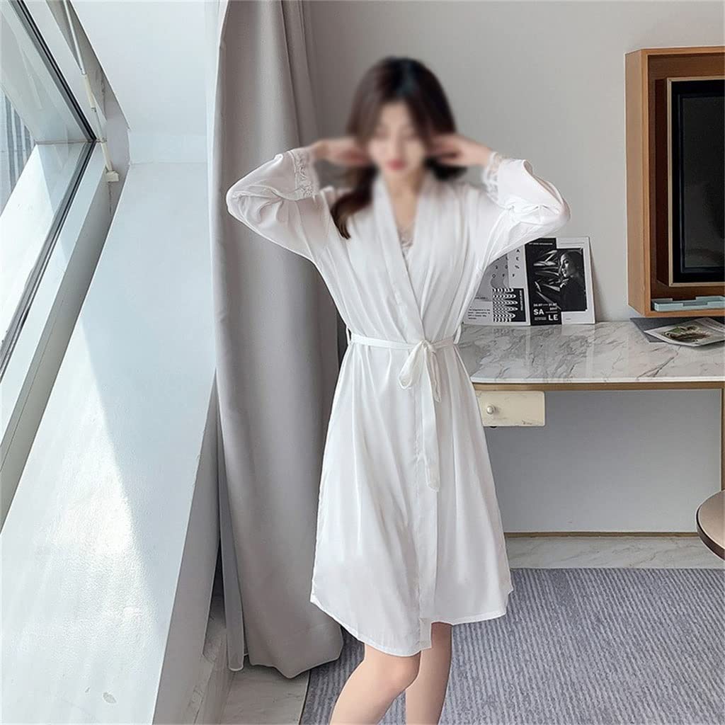 Sexy 2-Piece Women's Lace Trim Robe and Pajama Set - Soft Rayon Sleepwear for Home & Lounge - Perfect for Spa Nights, Bridal Showers & Romantic Getaways (Color: A, Size: L)