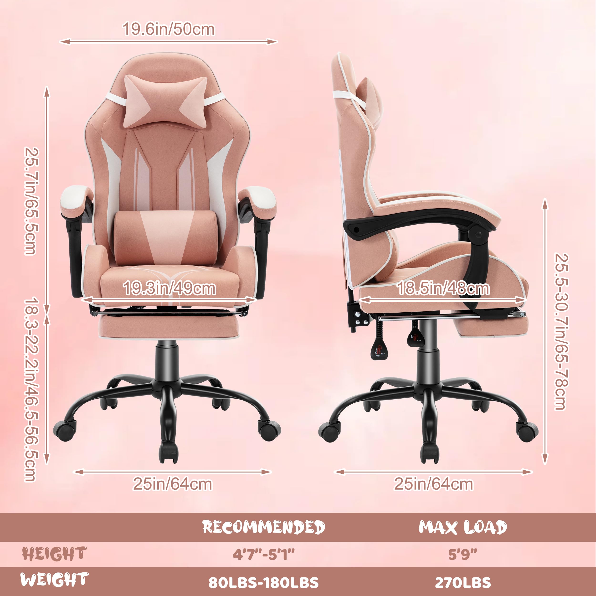 Ergonomic Gaming Chair for Kids & Teens - Pink Racing Reclining Computer Chair with Adjustable Footrest & Lumbar Support - Perfect for Gaming, Studying & Home Office Use
