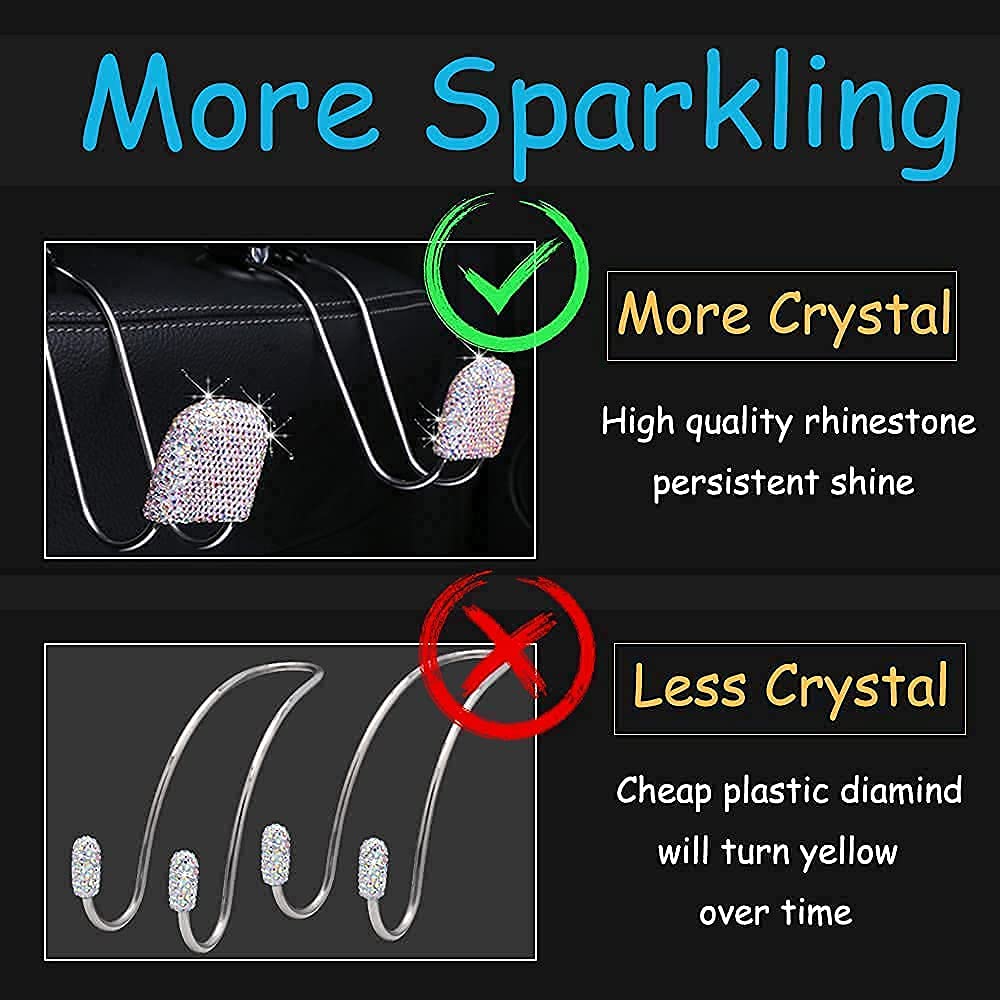 Universal Bling Car Seat Back Hook - Stainless Steel Rhinestone Headrest Hook for Purse, Handbag, Grocery Bag & Umbrellas - 2PCS (AB) - Perfect for Car Organization & Stylish Storage Accessories