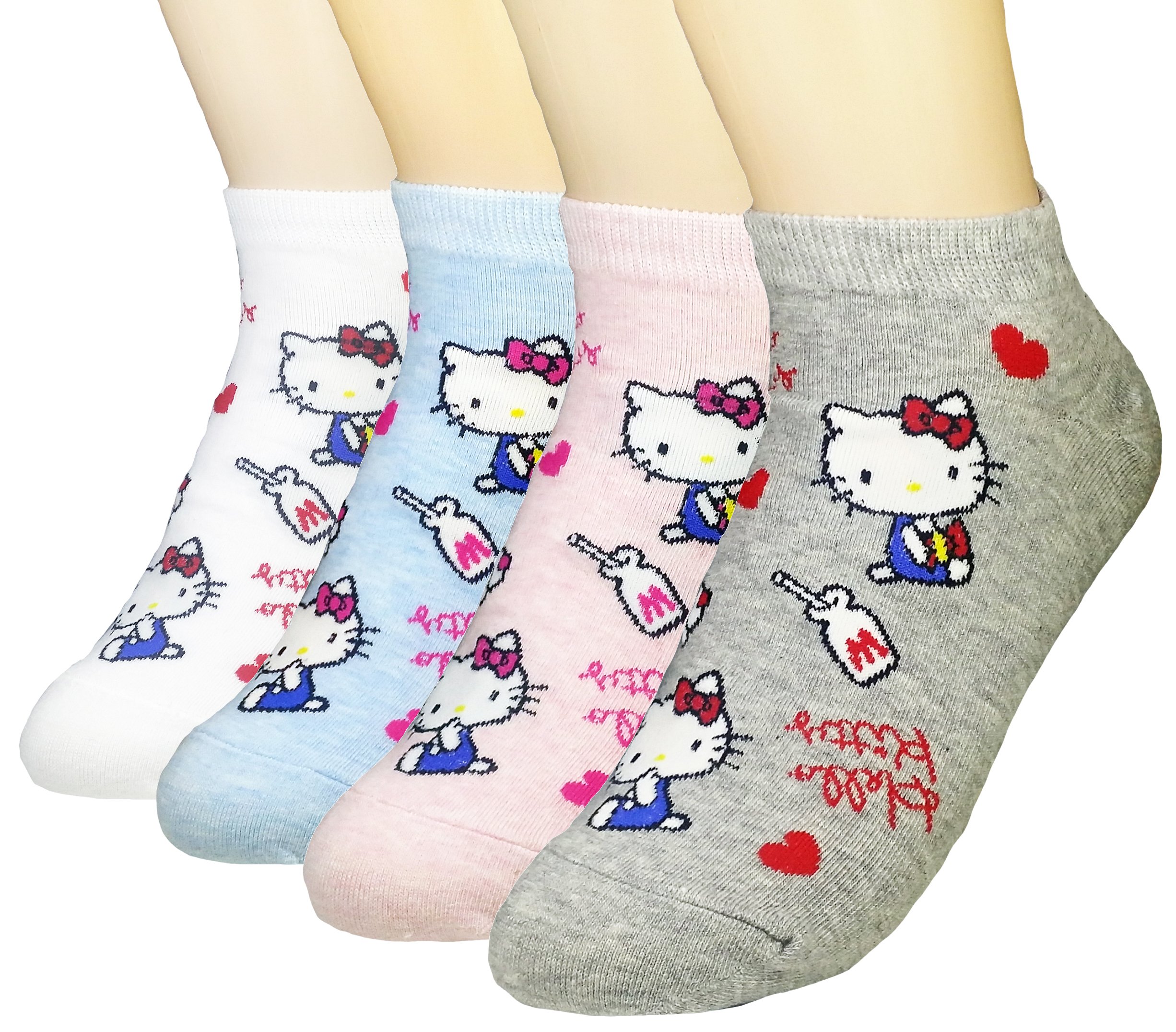Hello Kitty Women's Cotton Blend Ankle Socks Set - Cute Milk Kitty Design, One Size Fits Most - Perfect for Casual Wear, Cosplay & Kawaii Fashion