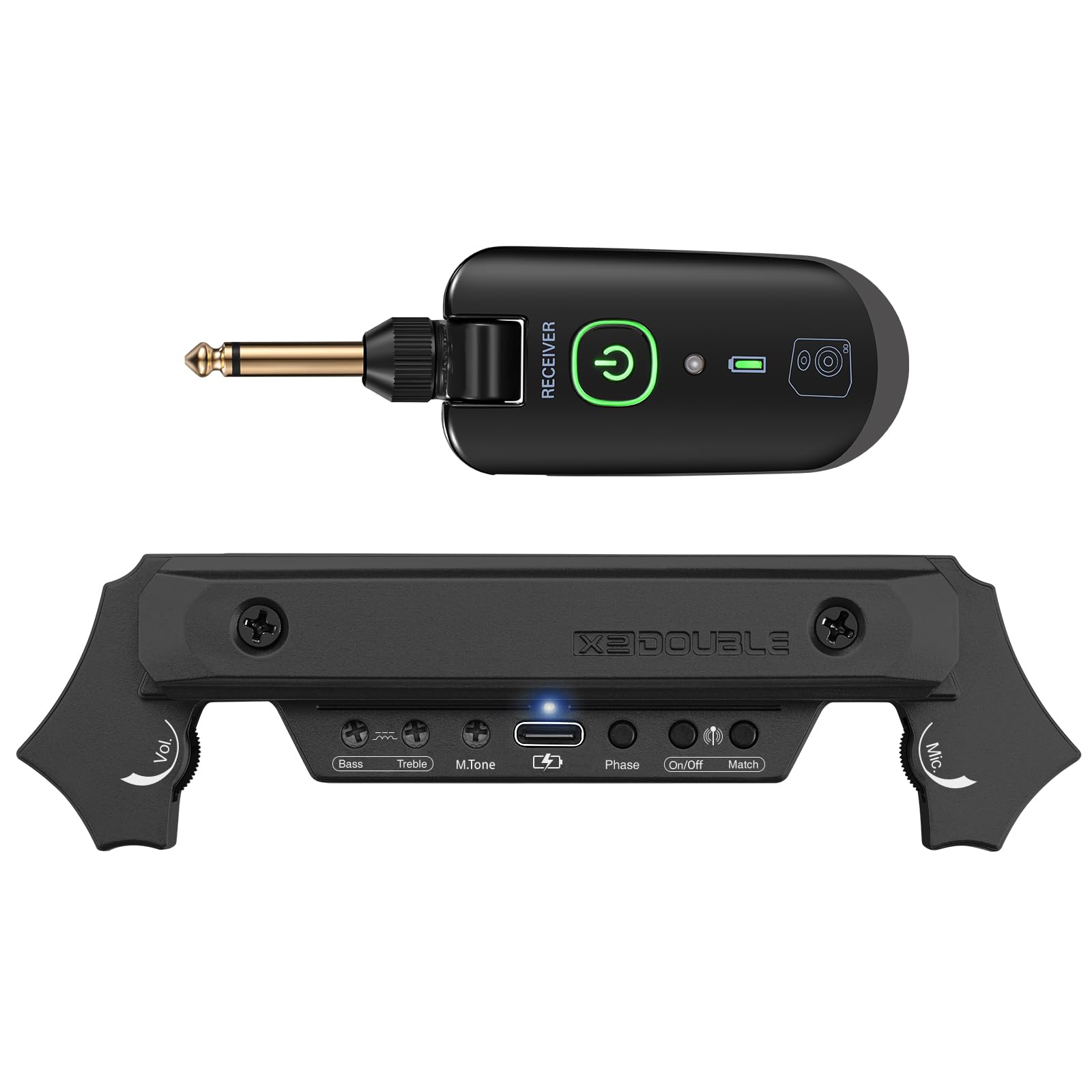 Rechargeable Wireless Acoustic Guitar Pickup - Magnetic & Microphone Soundhole Pickup with Built-In Volume Control (Black) | Perfect for Live Performances & Studio Recording