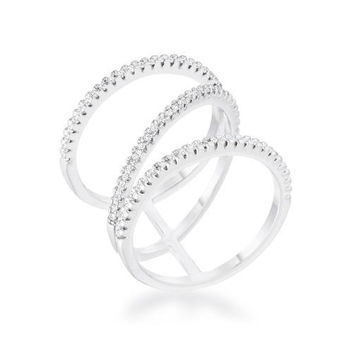 0.4ct Cubic Zirconia Rhodium Plated Wide Contemporary Ring for Women - Elegant Wedding, Engagement, Anniversary & Party Jewelry Gift