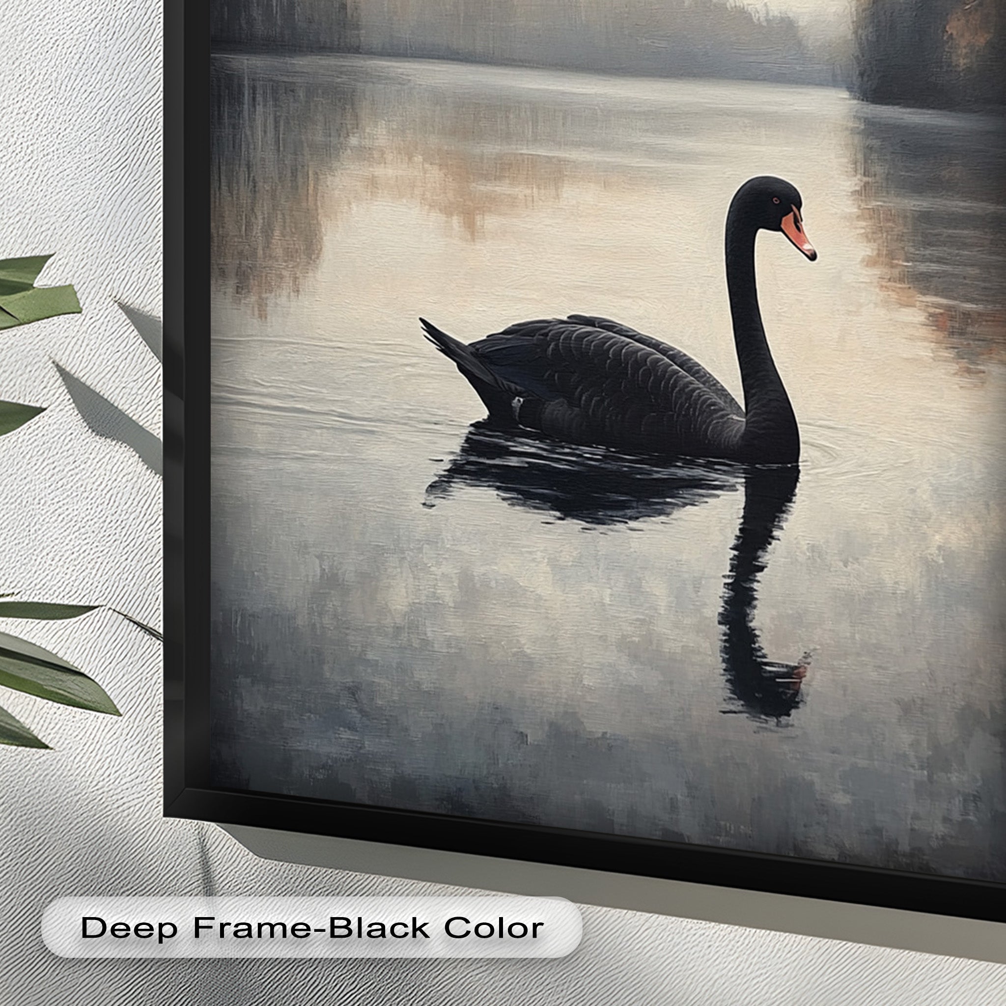 Black Swan at Dusk - Hand Painted Lake Landscape Oil Canvas Artwork - Perfect for Living Room, Bedroom, or Office Wall Decor