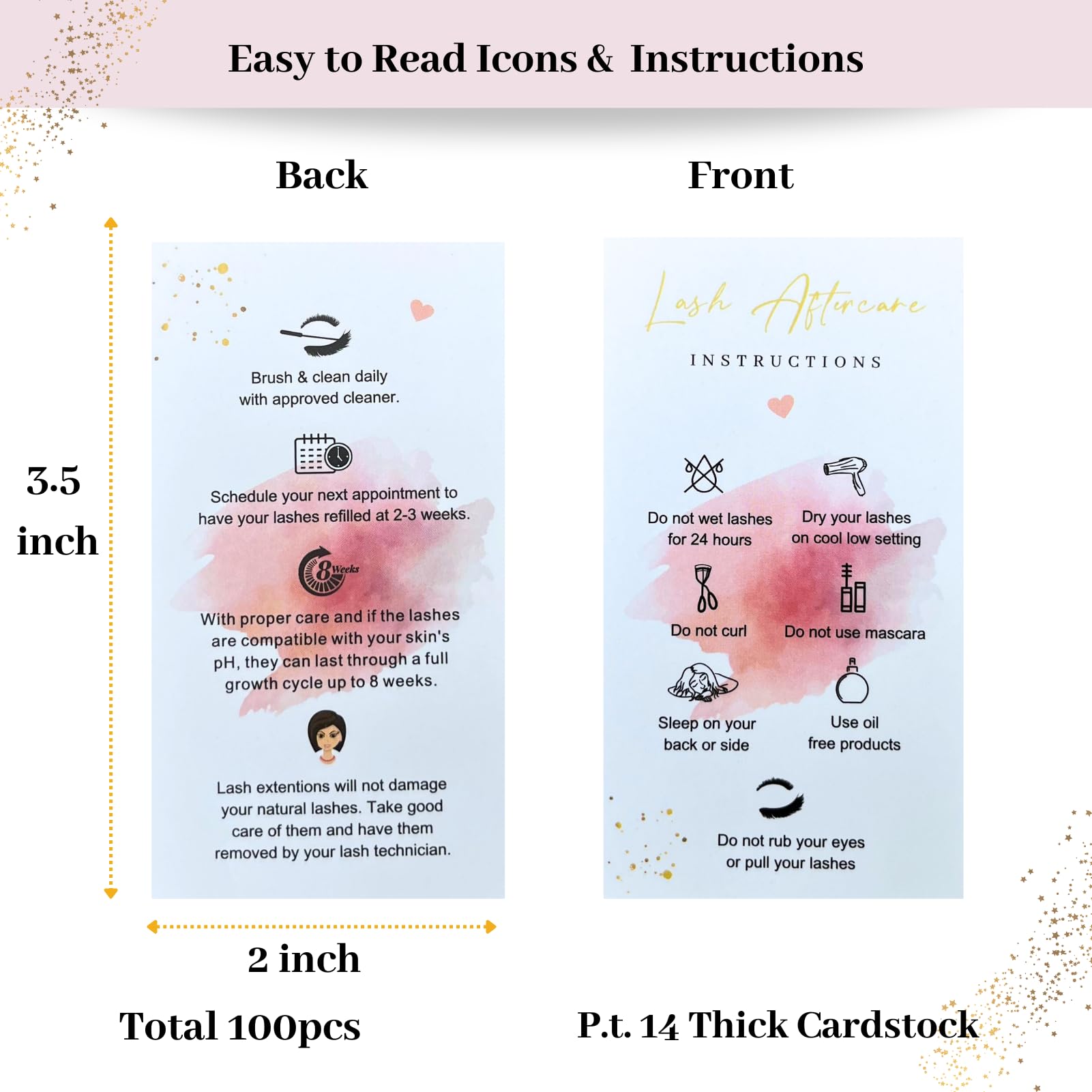 100 Pack Pink Eyelash Extension Aftercare Cards - 3.5