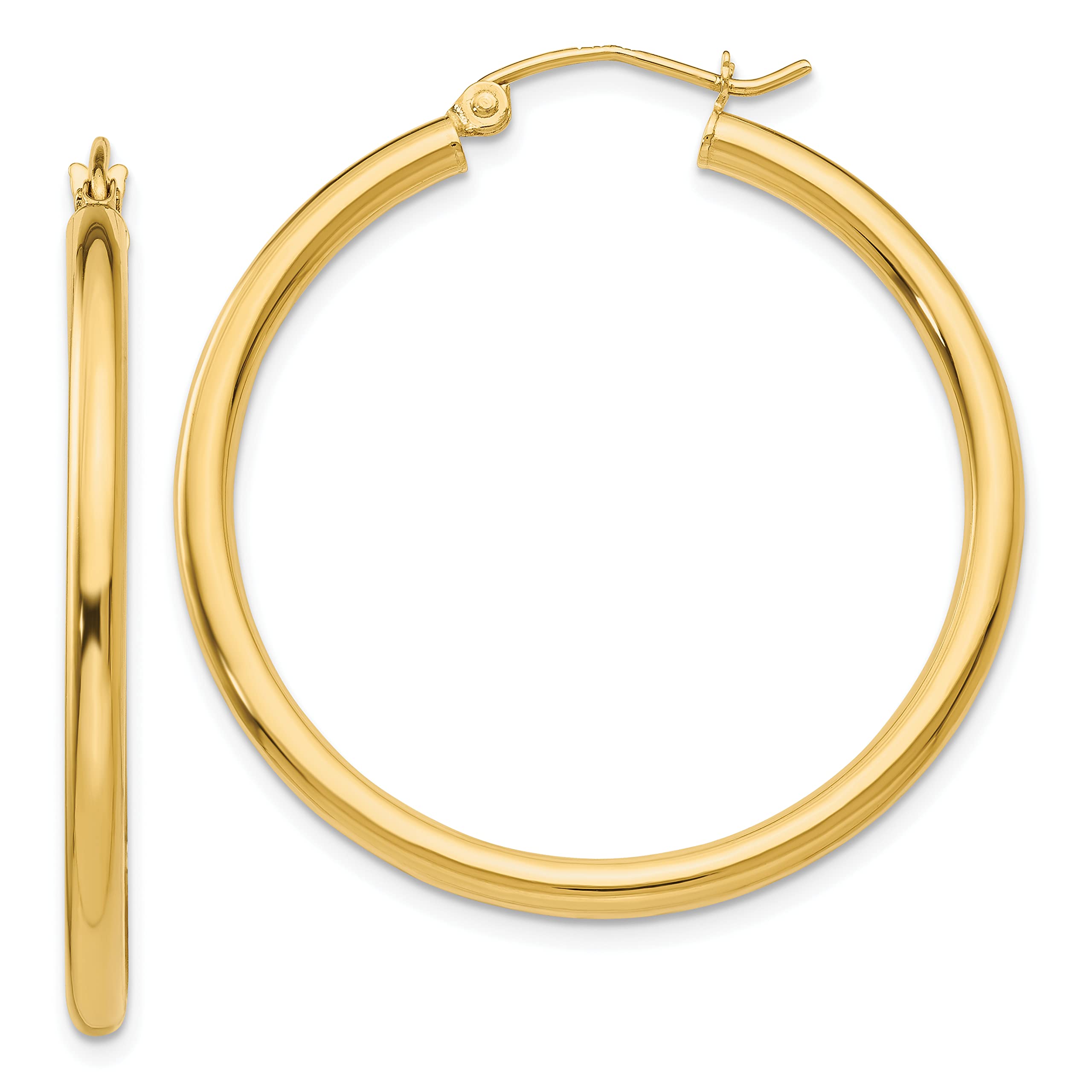 10K Yellow Gold Polished 2.5mm Tube Hoop Earrings for Women - 30mm Diameter Classic Dangle Earrings for Everyday Wear, Parties & Special Occasions