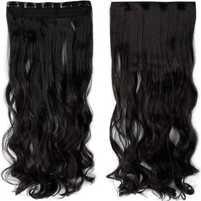 Abrish 5-Clip High Heat Synthetic Curly/Wavy Hair Extensions - Long Black Synthetic Hair for Women - Perfect for Parties, Weddings & Everyday Styling