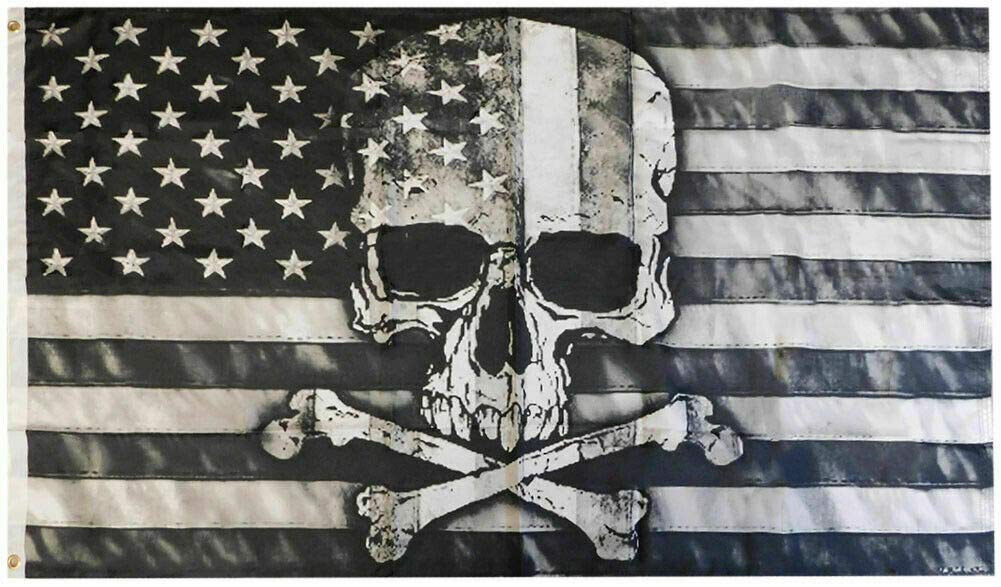 Ant Enterprises American Skull & Bones Black & Grey 3x5 Feet Woven Poly Nylon 68D Flag Banner - Patriotic Decor for Home, Garden & Outdoor Events