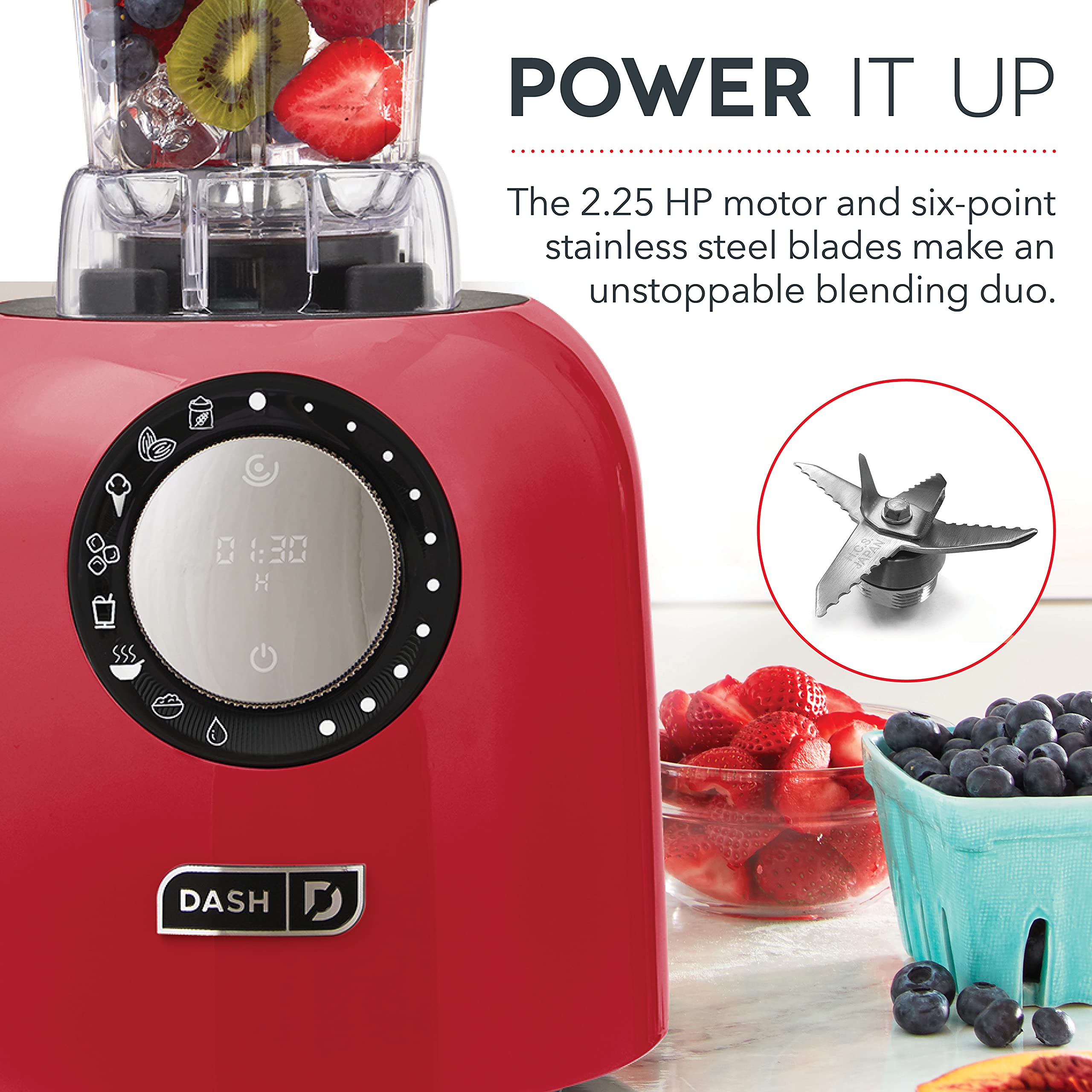 Dash Chef Series Deluxe Digital 64 oz Countertop Blender with Stainless Steel Blades & Tritan Jug - Smart Blender with Tablet Stand & USB Port for Smoothies, Soups, Nut Butters - Perfect for Kitchens, Restaurants & Healthy Lifestyles (Red)