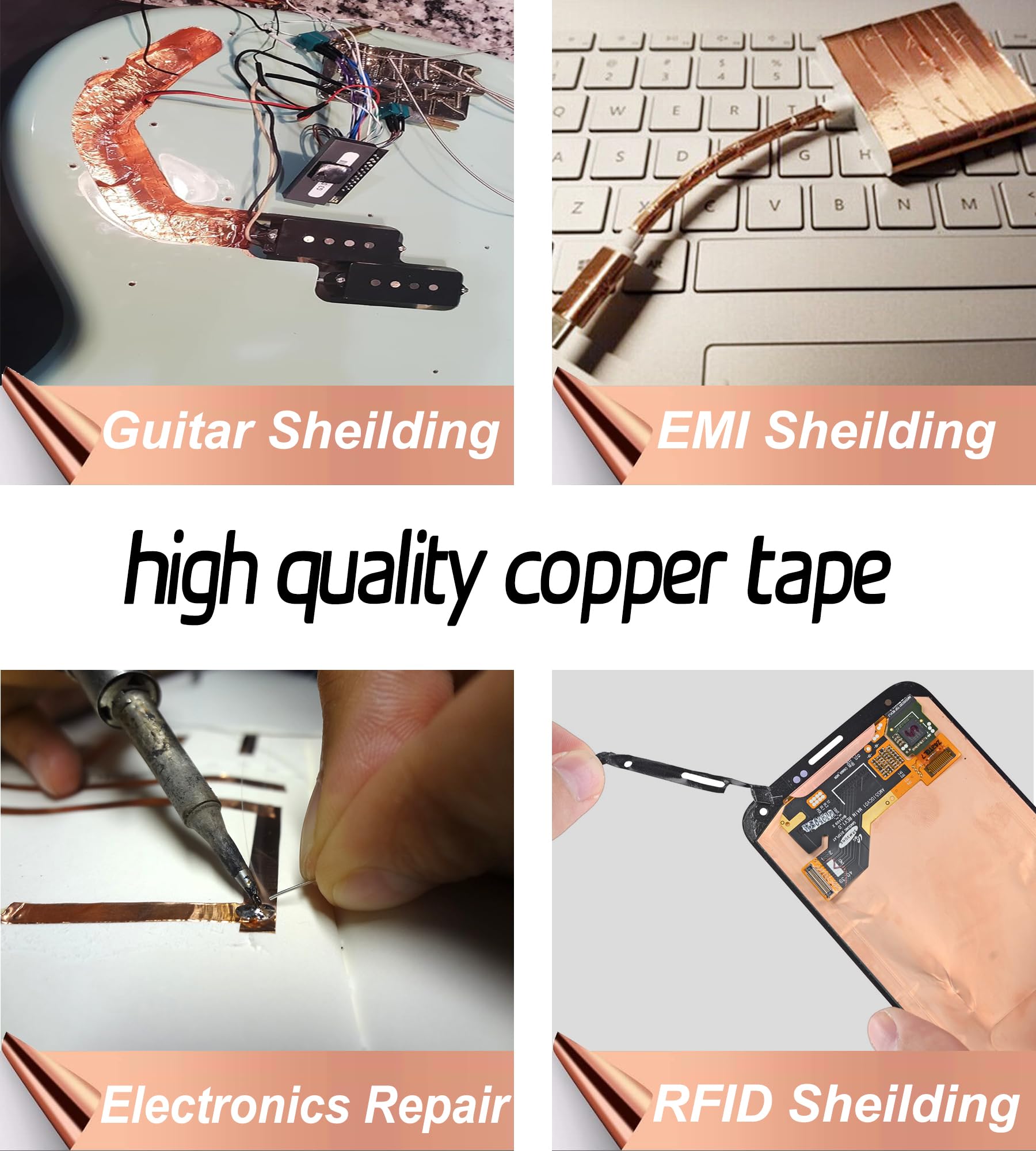 2.4In × 66FT Copper Tape for Slugs and Snails Barrier - 100% Pure Copper Foil Tape for EMI RF Shielding, Guitar Repairs, Stained Glass & Soldering (22 Yards) - Garden Pest Control & Electronics Protection