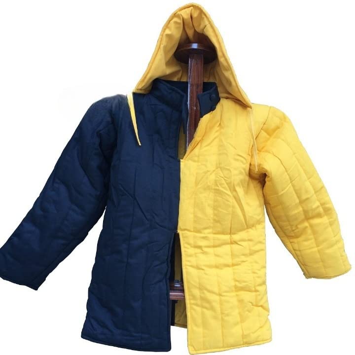 Premium Large Thick Padded Medieval Gambeson Coat - Yellow & Black Historical Reenactment Wear - Perfect for LARP, Cosplay & Renaissance Fairs