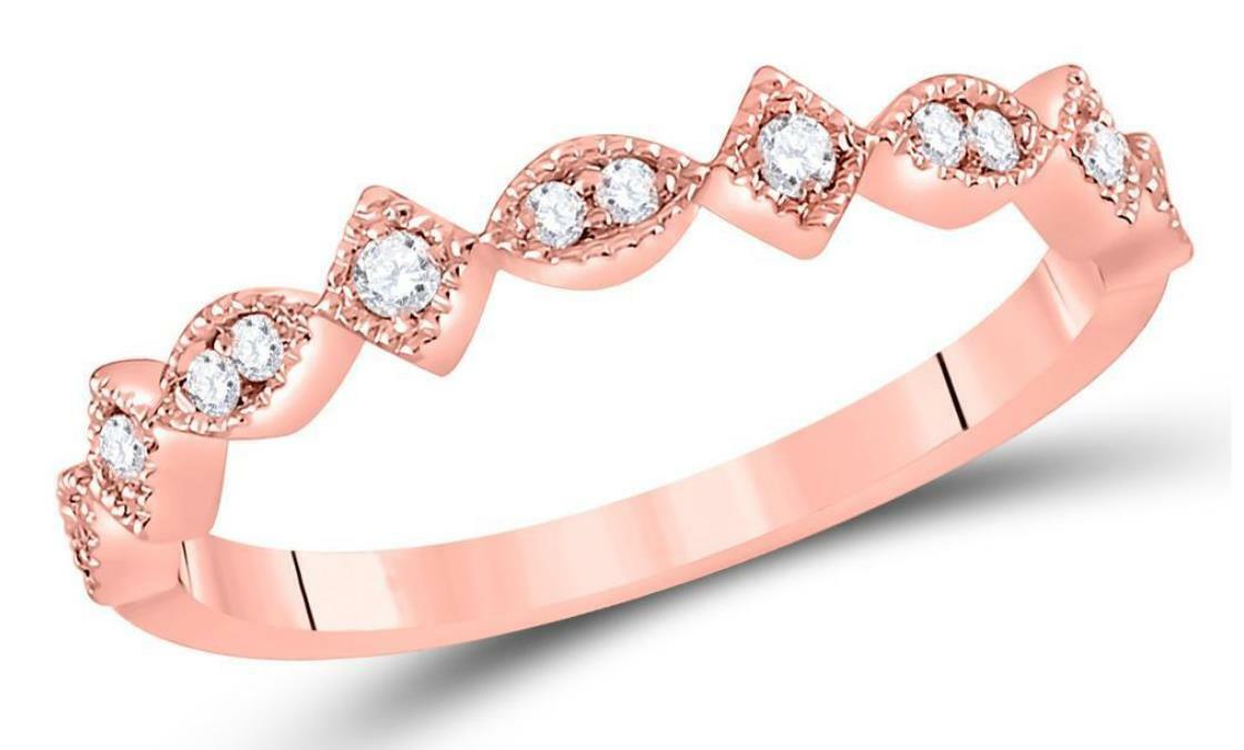 14K Rose Gold Diamond Square Stackable Band Ring for Women - 1/10 CTTW - Perfect for Everyday Wear, Stacking & Gift Giving