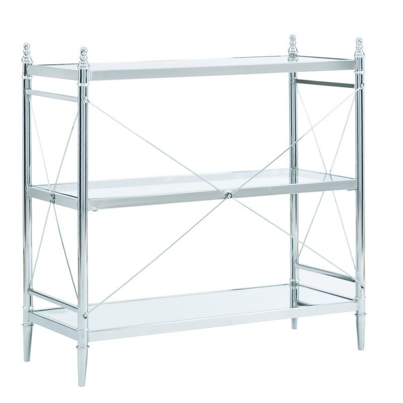 Linon Walker Chrome and Glass Floor Console - Modern Entryway Table with Tempered Glass Shelf - Perfect for Living Room, Hallway, or Foyer Decor