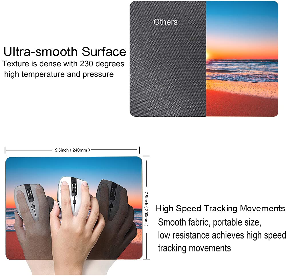 Custom Beach Design Mouse Pad - Non-Slip Rubber Base, Waterproof Square Mousepad for Office & Laptop (9.5