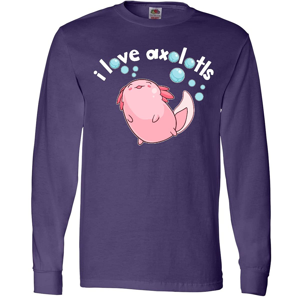 Inktastic I Love Axolotls with Bubbles Graphic Long Sleeve T-Shirt for Women & Men - Cute Axolotl Lover Gift, Casual Wear & Animal Theme Outfits