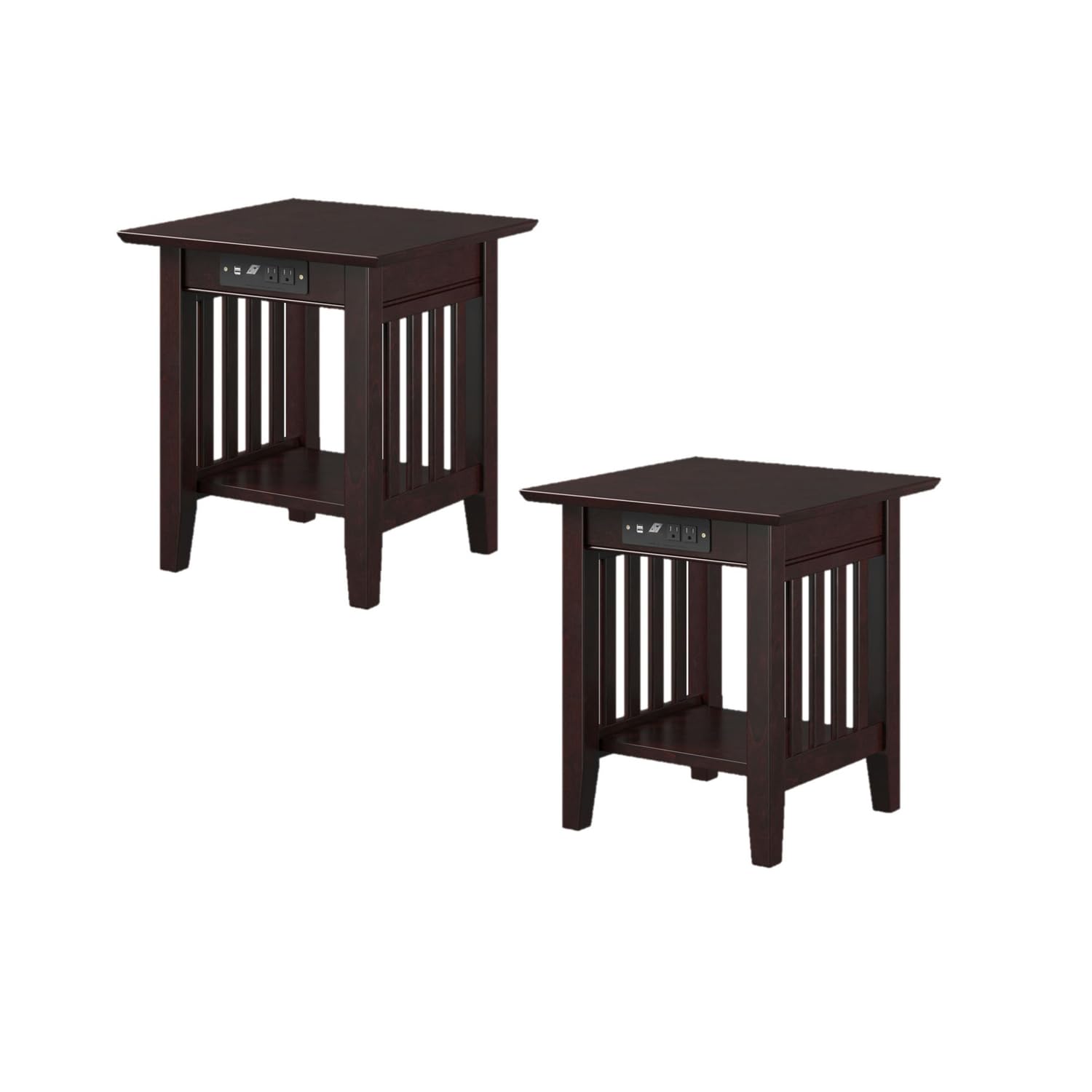 AFI Mission Solid Hardwood End Table with USB Charger - 20 Inch Nightstand, Set of 2, Black Espresso Finish - Perfect for Living Room, Bedroom, or Office Side Table
