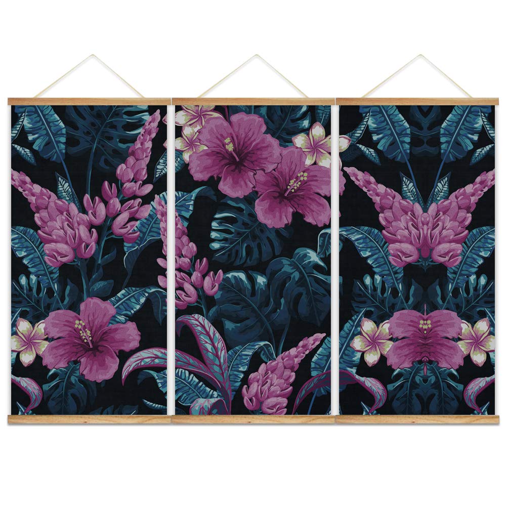 Idea4Wall Magnetic Wooden Framed Hanging Poster - Green Leaves & Beautiful Flowers Wall Art Print (18