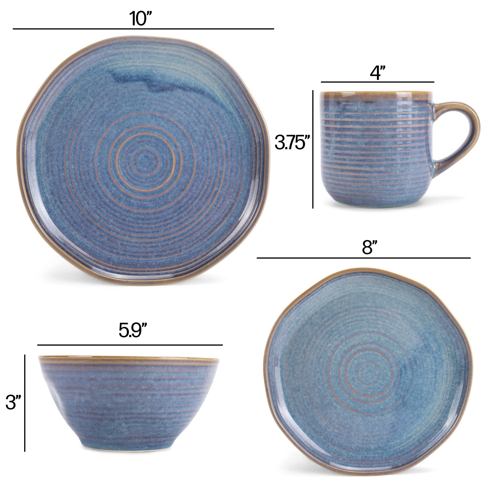 Elanze Designs 16-Piece Reactive Rustic Cabin Dinnerware Set - Ceramic Plates, Bowls, Mugs for 4, Ocean Sunrise | Perfect for Farmhouse Kitchens, Rustic Weddings & Cozy Family Dinners