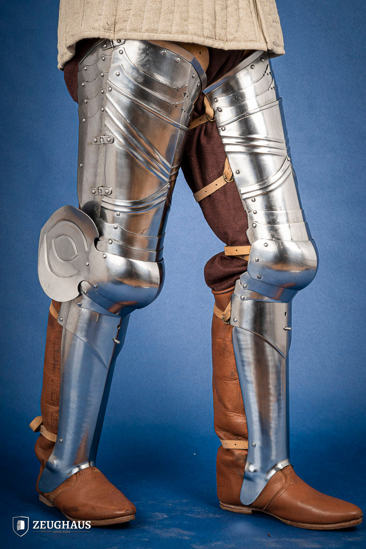 15th Century German Full Leg Armor - 1.2mm Polished Steel - Medieval Knight Costume & LARP Accessory for Renaissance Fairs, Cosplay, and Historical Reenactments